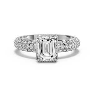 Image for Emerald Dual Halo Ring with Triple Row Pave band