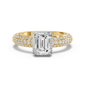 Image for Emerald Dual Halo Ring with Triple Row Pave band