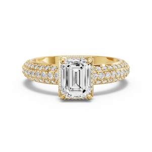 Image for Emerald Dual Halo Ring with Triple Row Pave band
