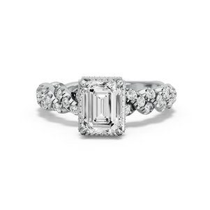Image for Emerald Dual Halo Ring with Twist Pave band