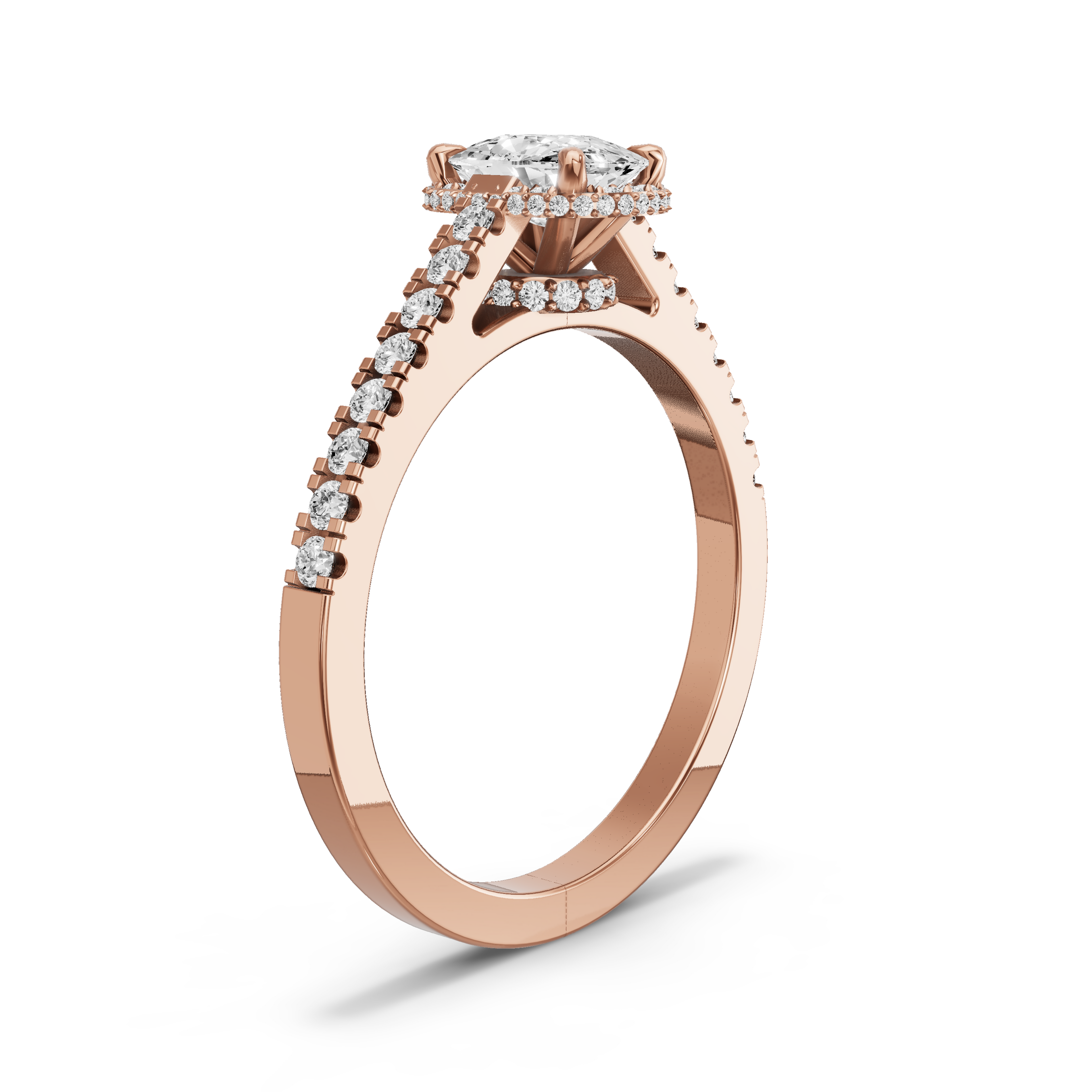 Image for Cushion Dual Halo Ring with Cathedral Pave band in 14K Rose Gold