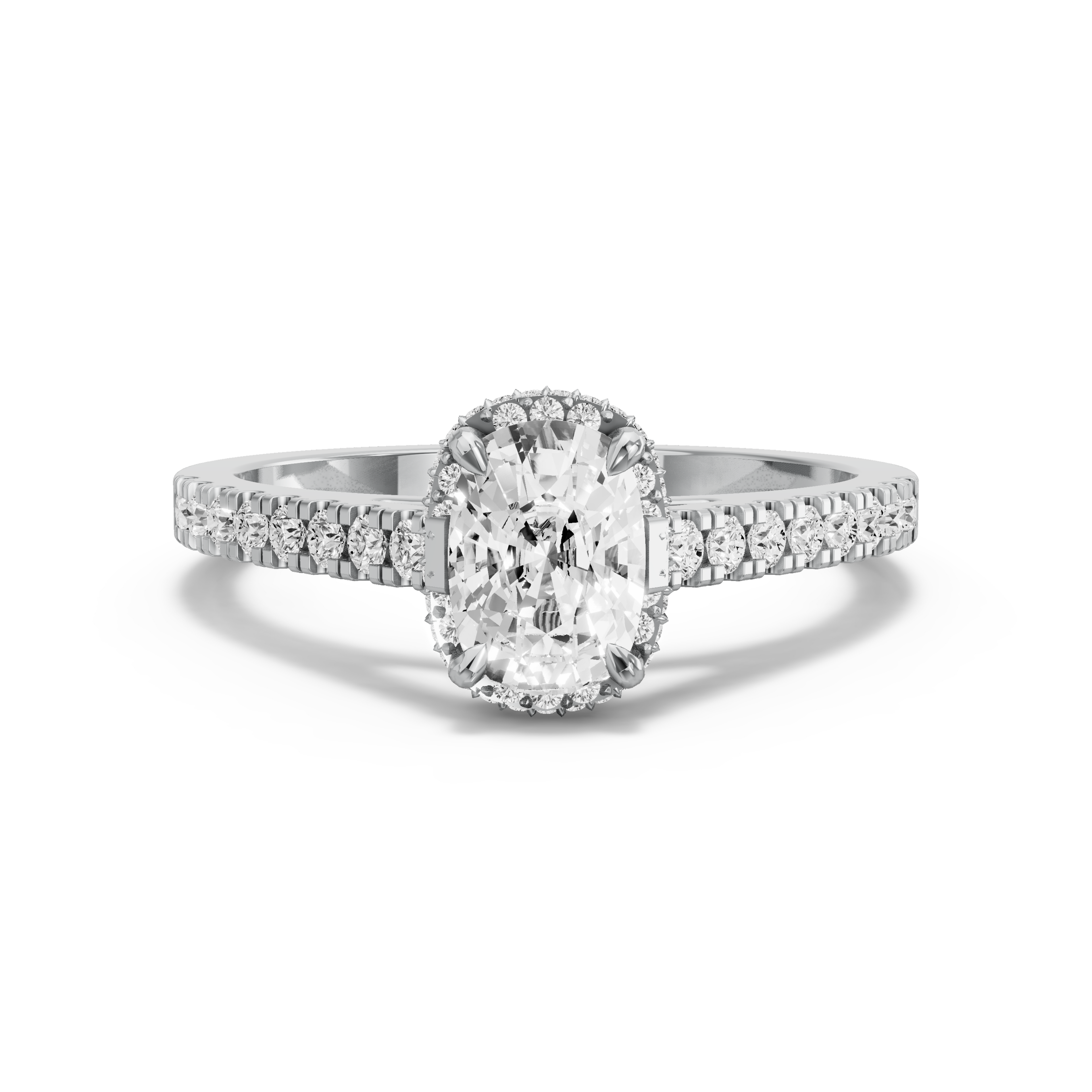 Image for Cushion Dual Halo Ring with Cathedral Pave band in 10K White Gold