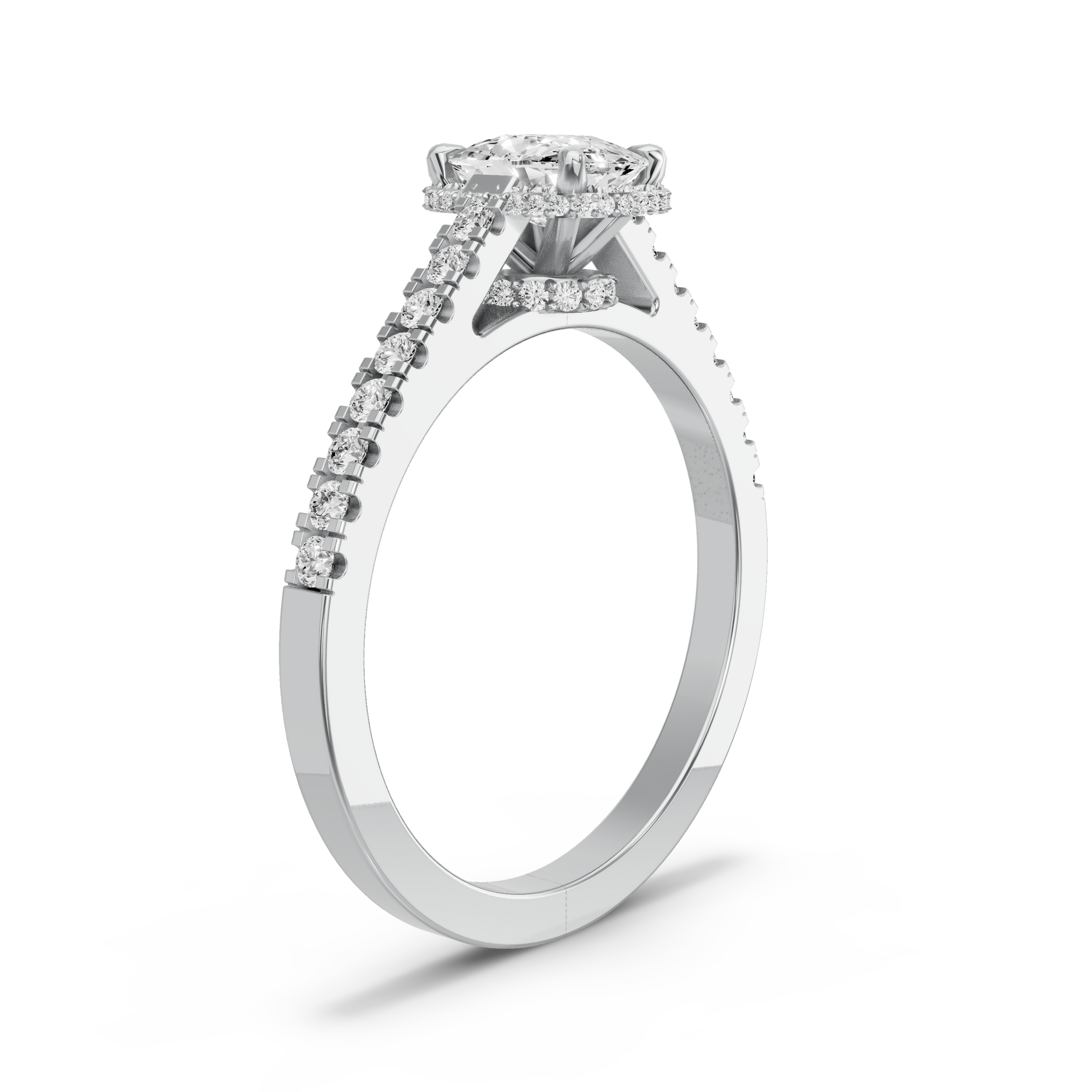 Image for Cushion Dual Halo Ring with Cathedral Pave band in 14K White Gold