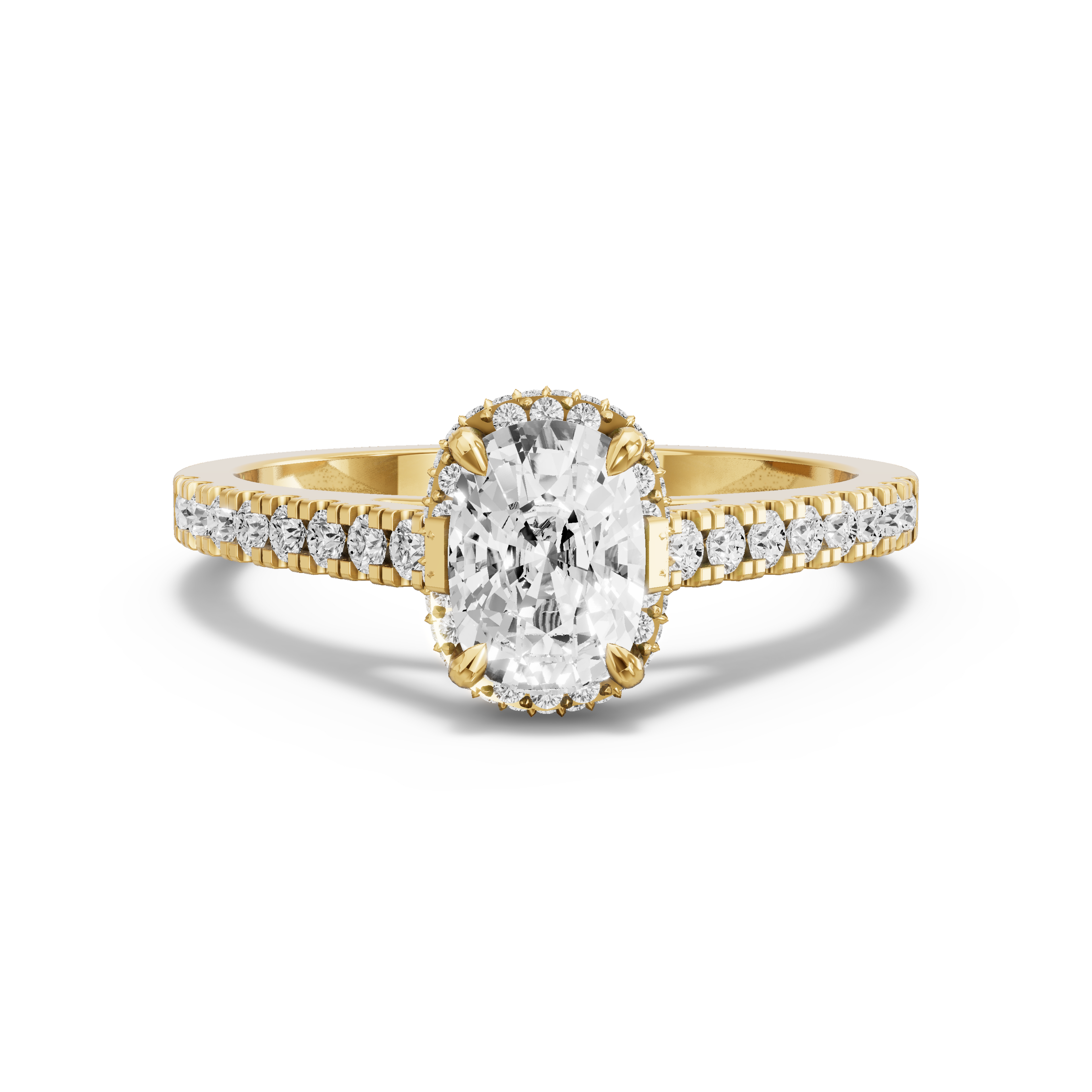 Image for Cushion Dual Halo Ring with Cathedral Pave band in 18K Yellow Gold