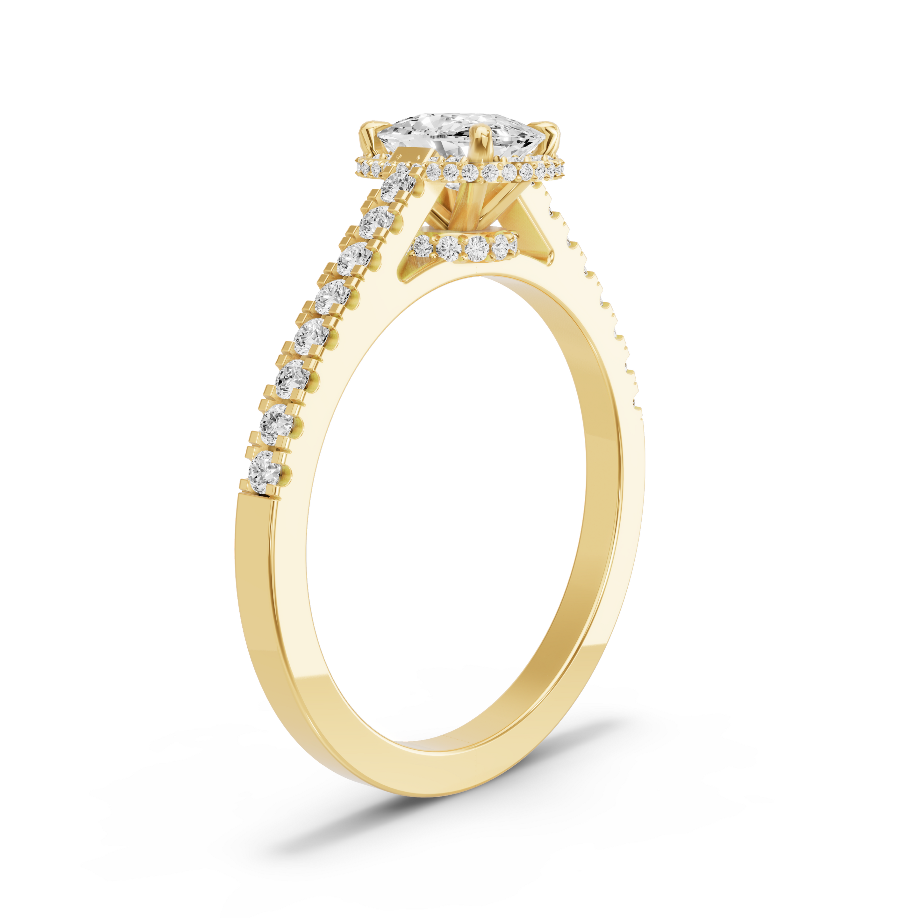 Image for Cushion Dual Halo Ring with Cathedral Pave band in 18K Yellow Gold