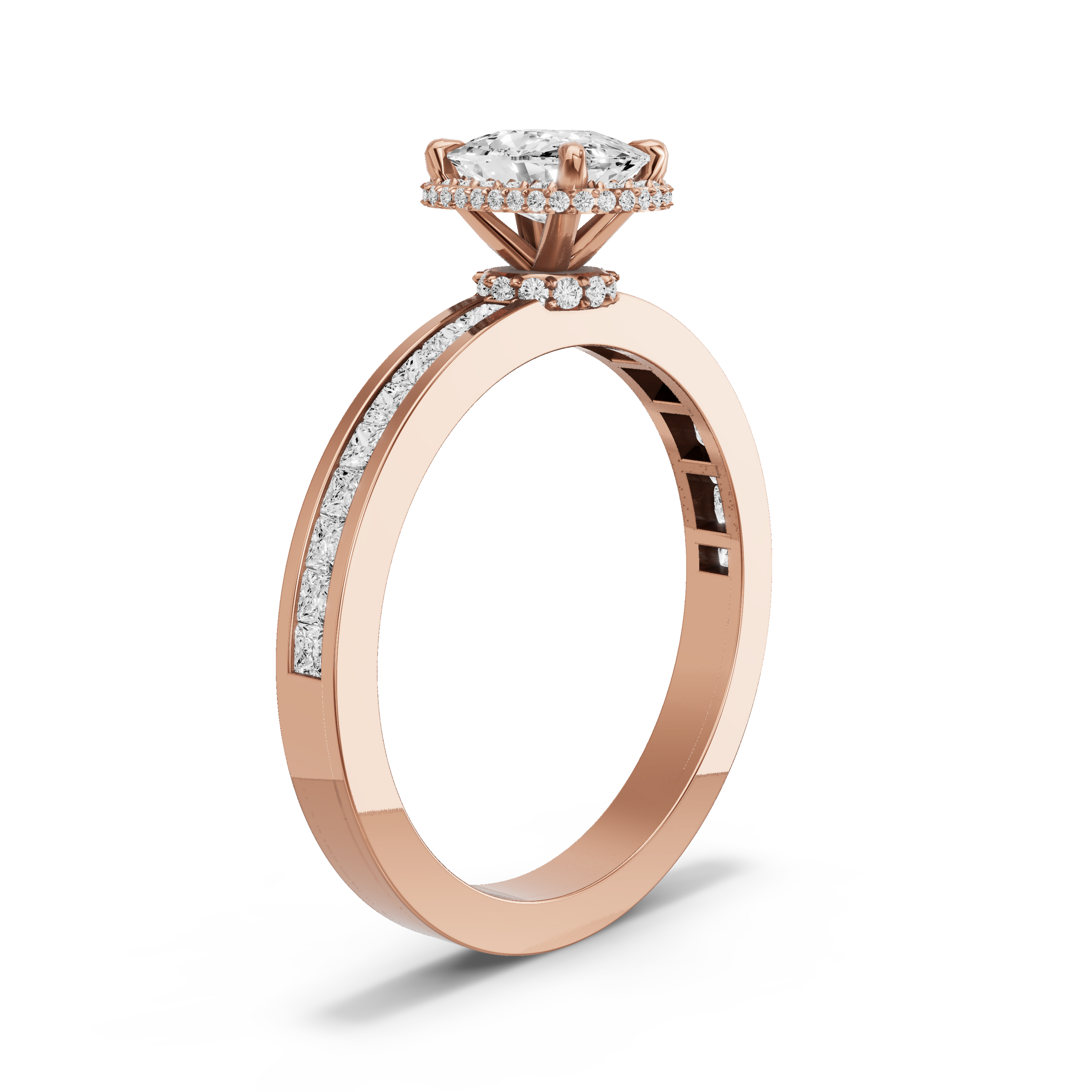 Image for Cushion Dual Halo Ring with Channel band in 10K Rose Gold