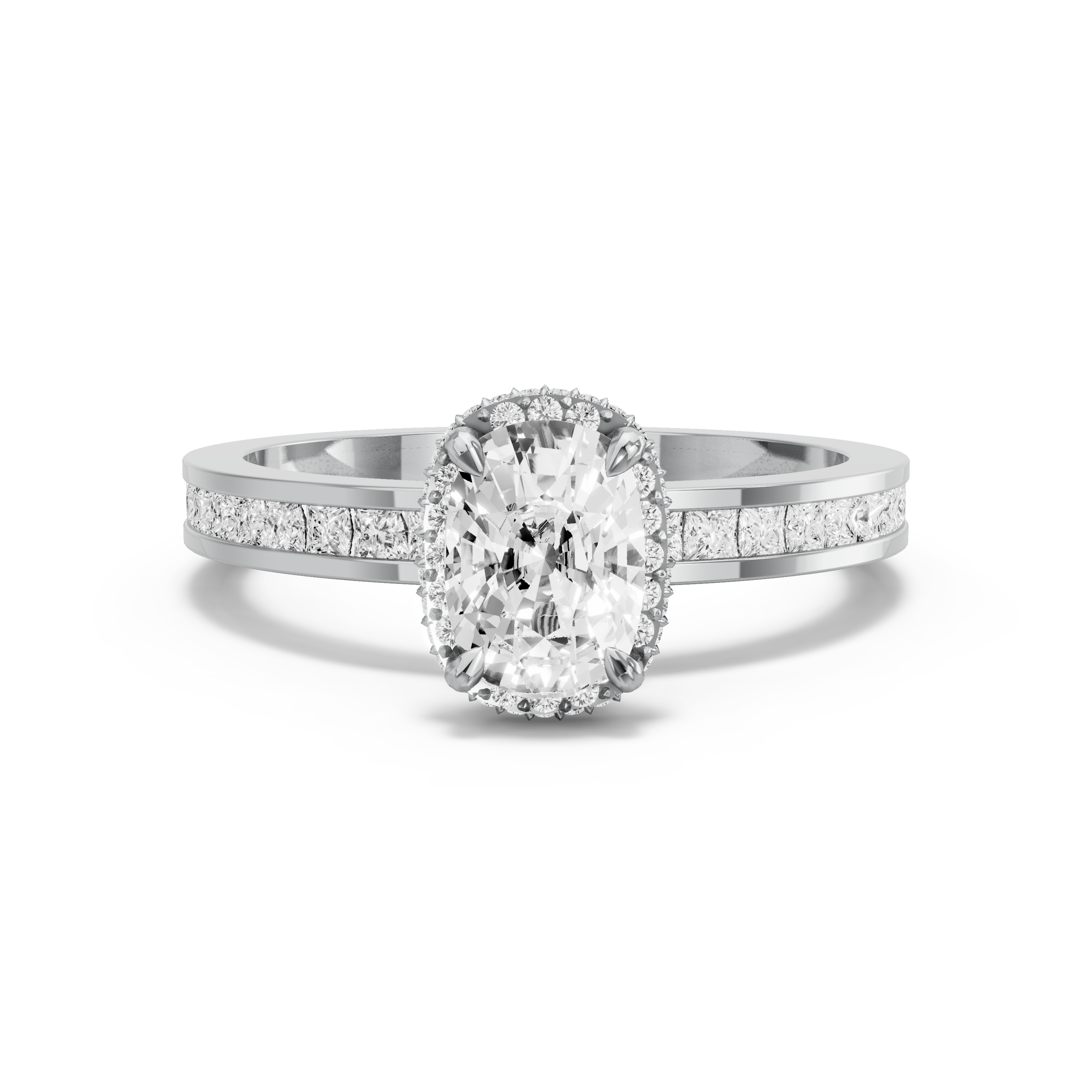 Image for Cushion Dual Halo Ring with Channel band in 14K White Gold