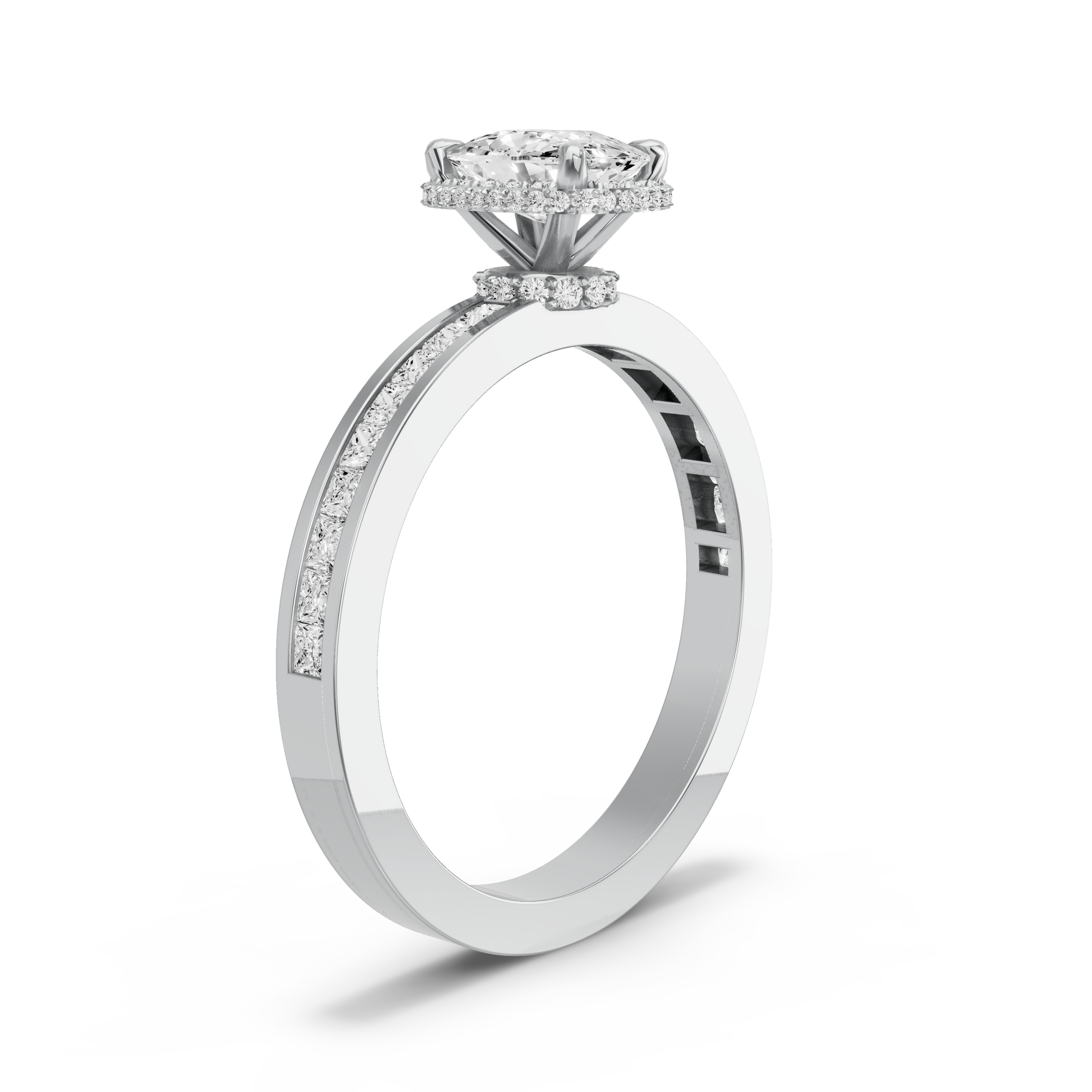 Image for Cushion Dual Halo Ring with Channel band in 950 Platinum