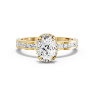 Image for Cushion Dual Halo Ring with Channel band in 14K Yellow Gold