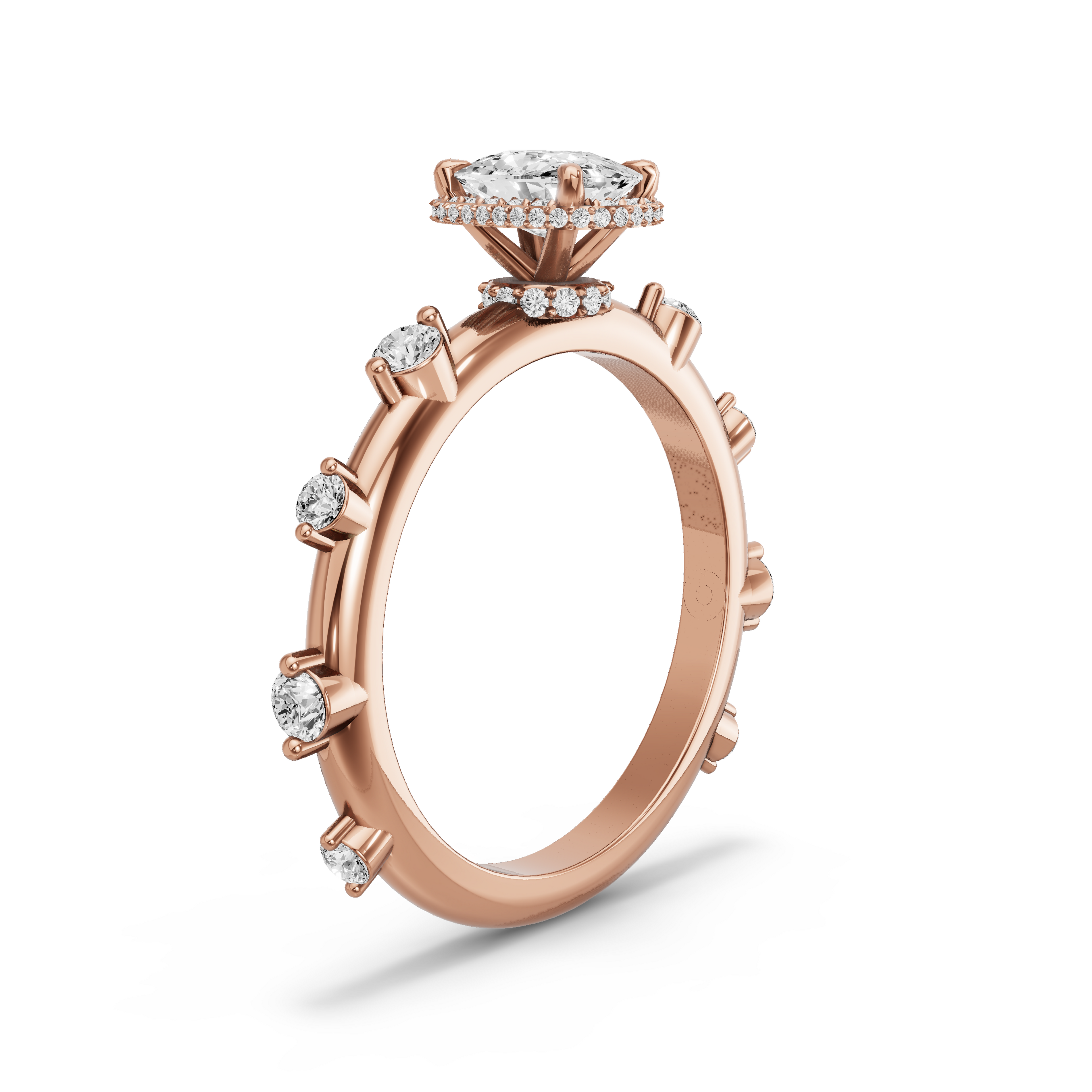 Image for Cushion Dual Halo Ring with Floating Station band in 14K Rose Gold