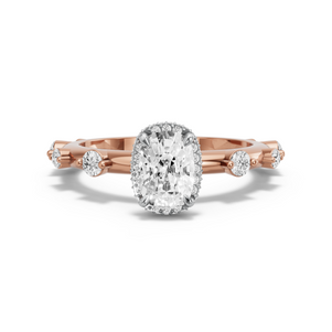 Image for Cushion Dual Halo Ring with Floating Station band in 14K Two Tone Rose Gold