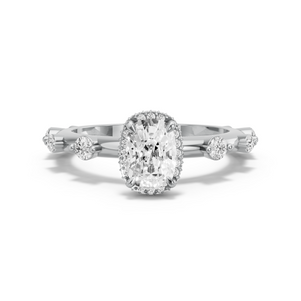 Image for Cushion Dual Halo Ring with Floating Station band in 10K White Gold