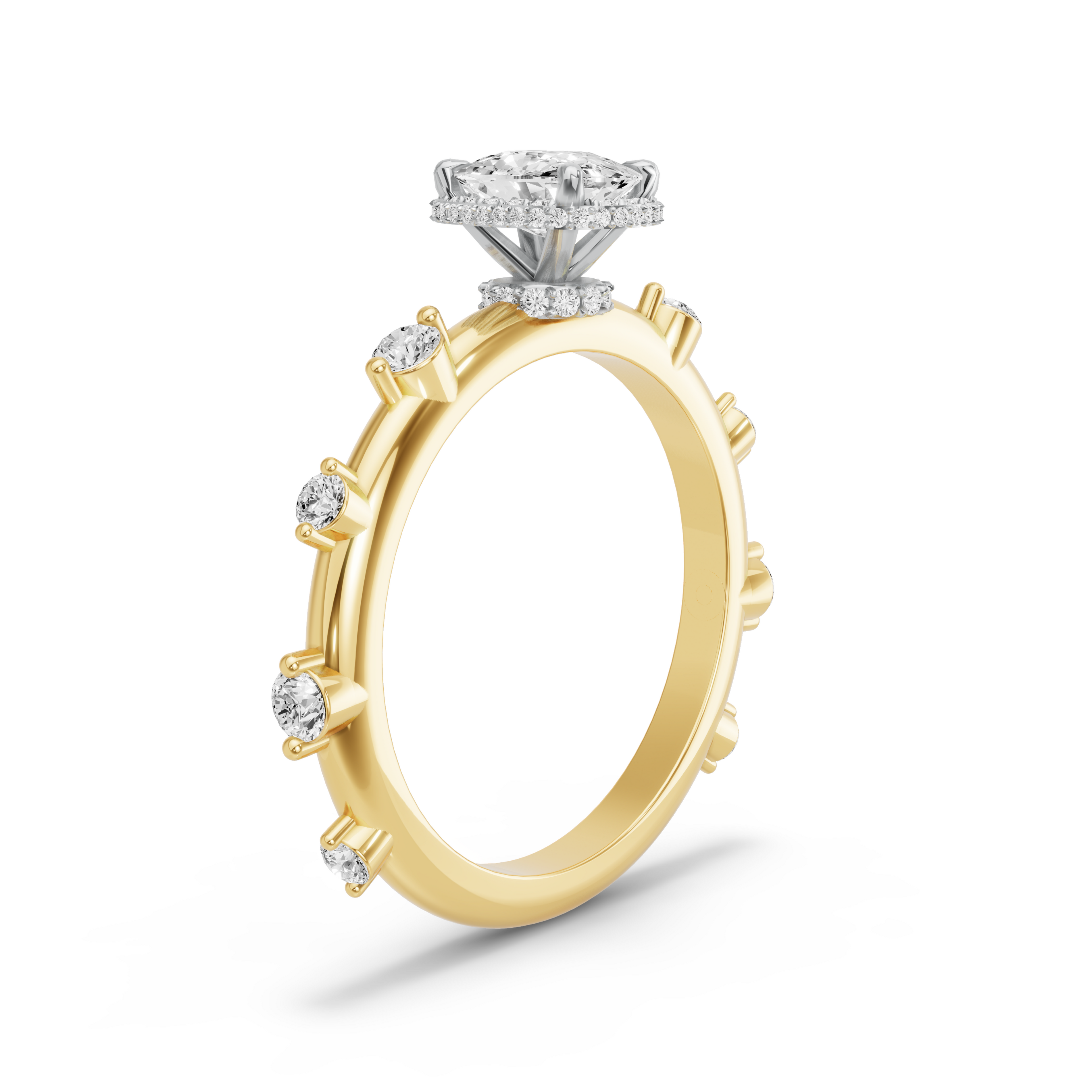 Image for Cushion Dual Halo Ring with Floating Station band in 10K Two Tone Yellow Gold