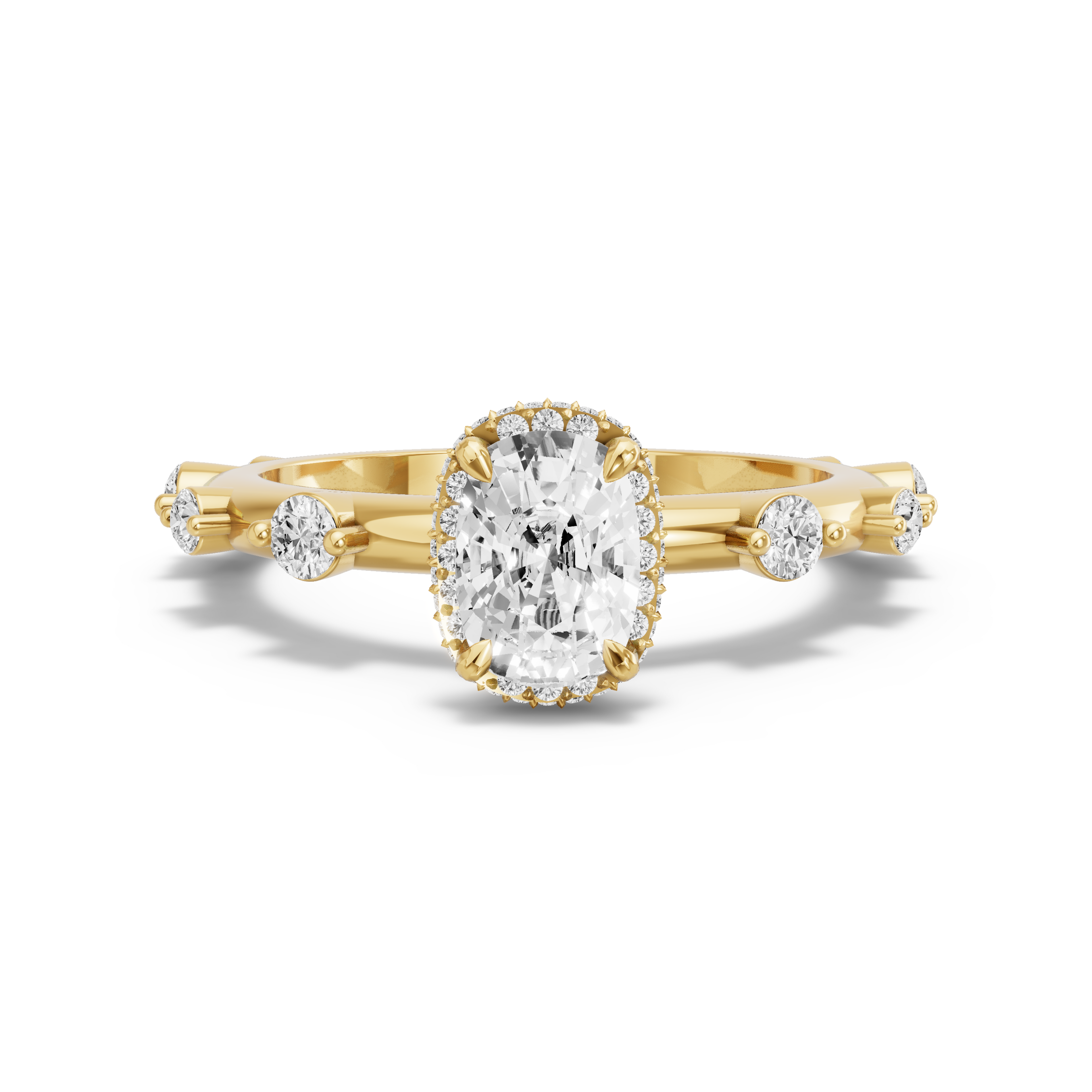Image for Cushion Dual Halo Ring with Floating Station band in 14K Yellow Gold