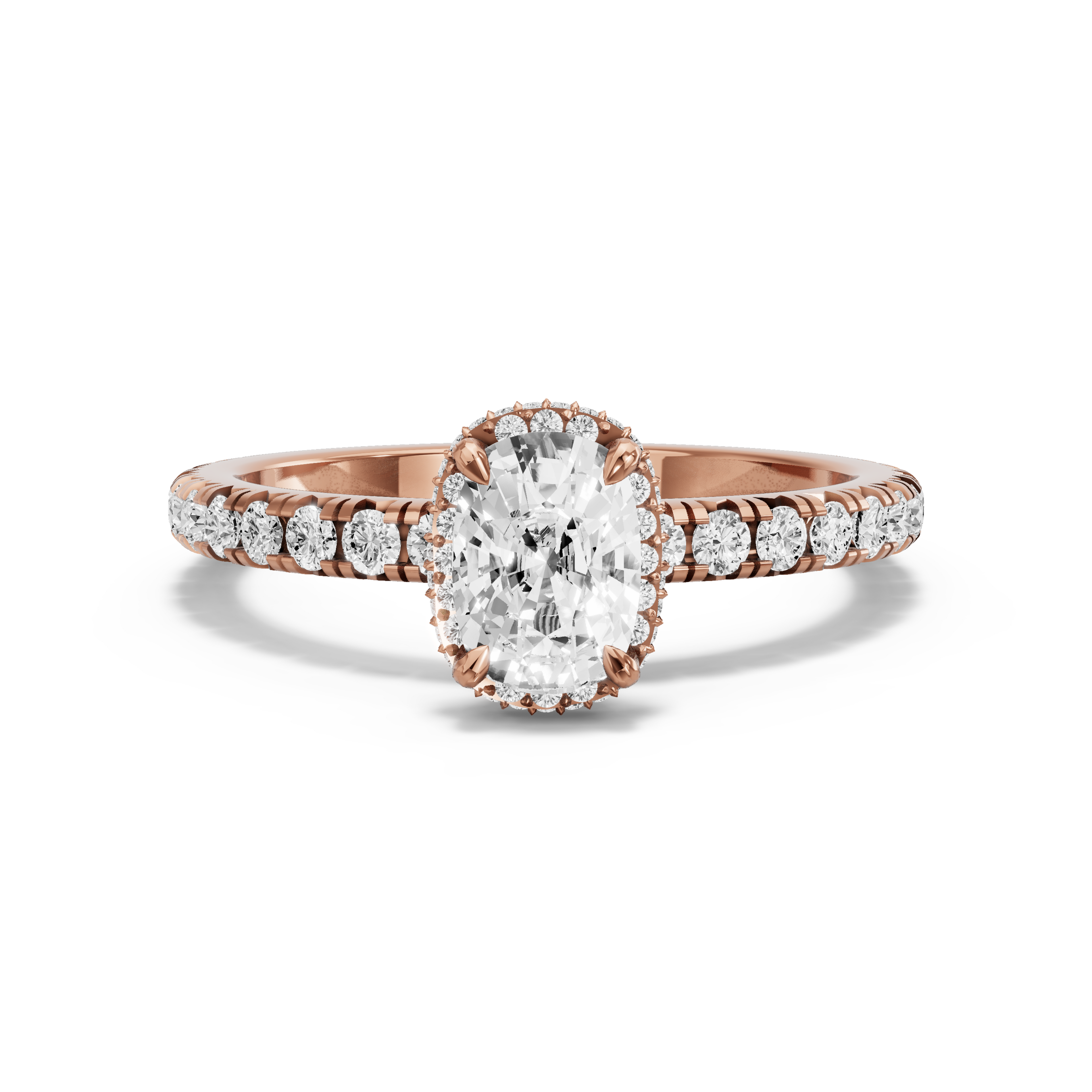 Image for Cushion Dual Halo Ring with French Pave band in 10K Rose Gold