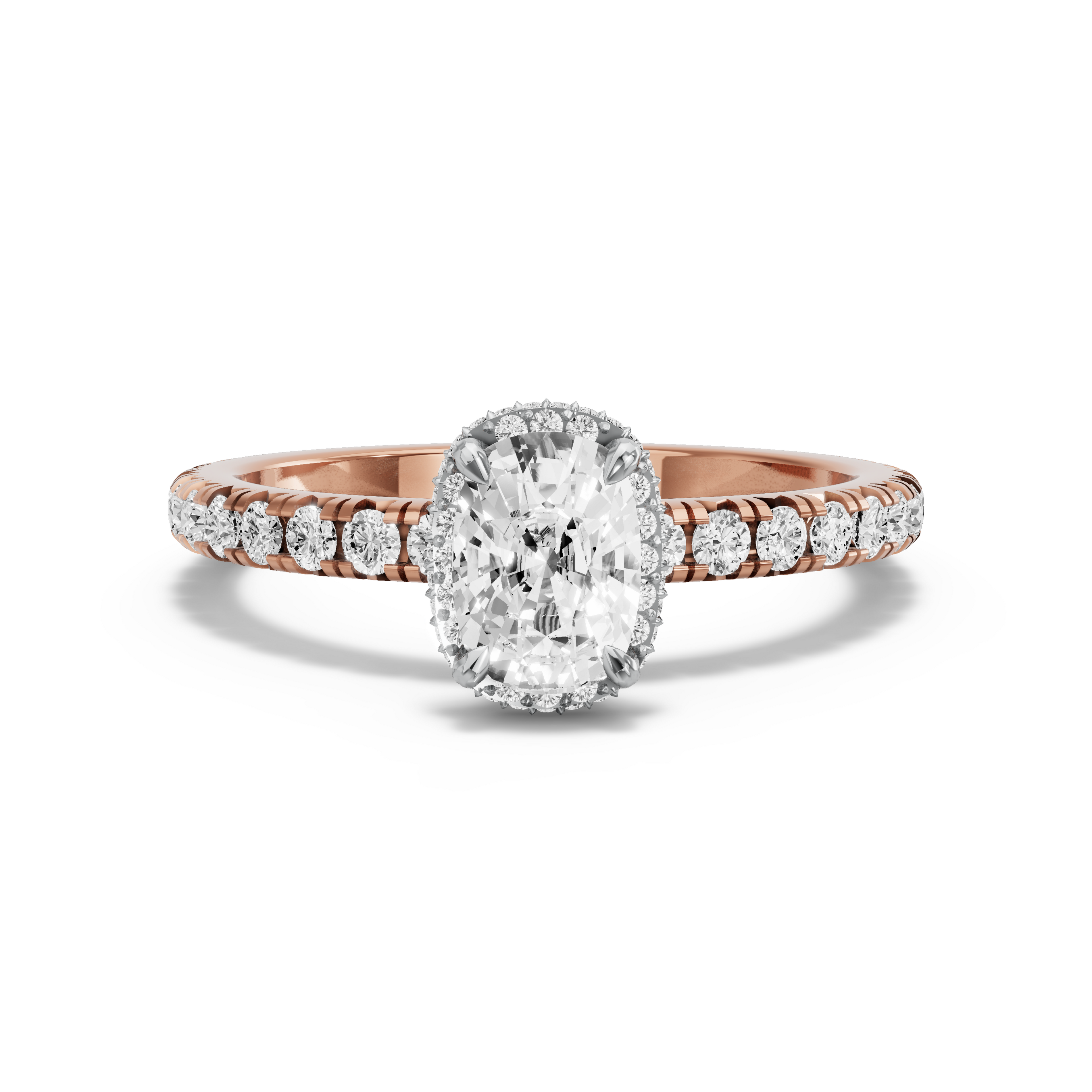 Image for Cushion Dual Halo Ring with French Pave band in 18K Two Tone Rose Gold