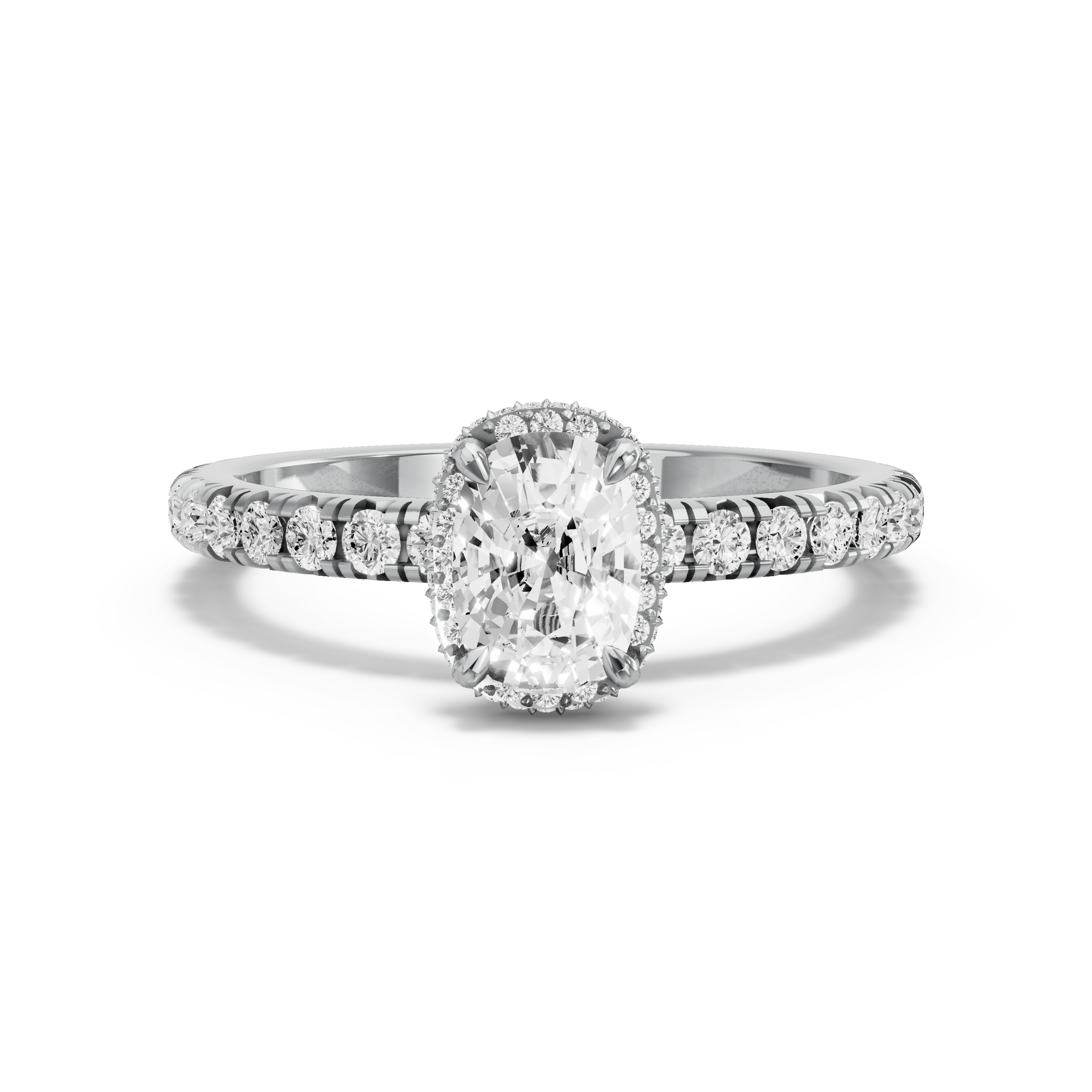 Image for Cushion Dual Halo Ring with French Pave band in 10K White Gold