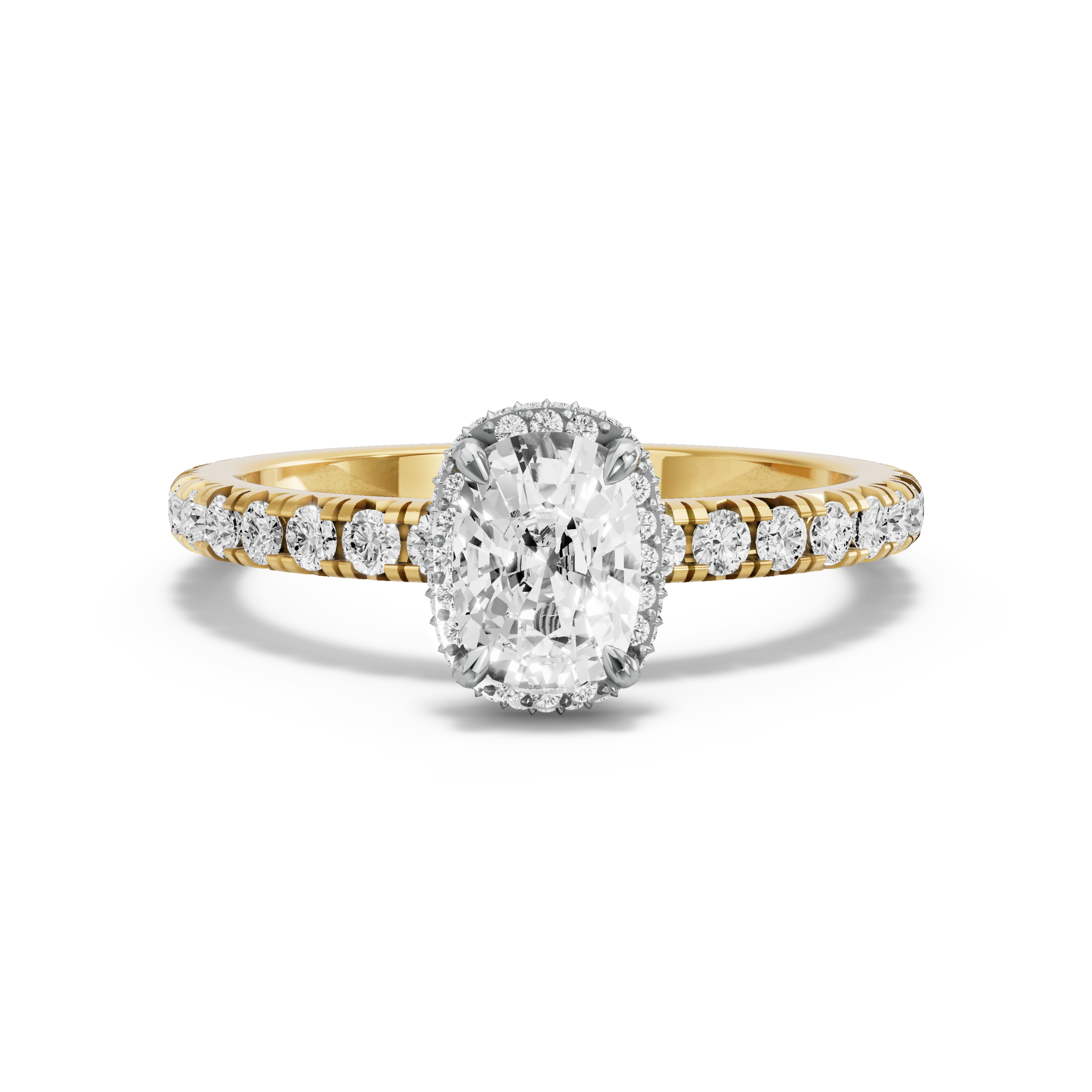 Image for Cushion Dual Halo Ring with French Pave band in 18K Two Tone Yellow Gold