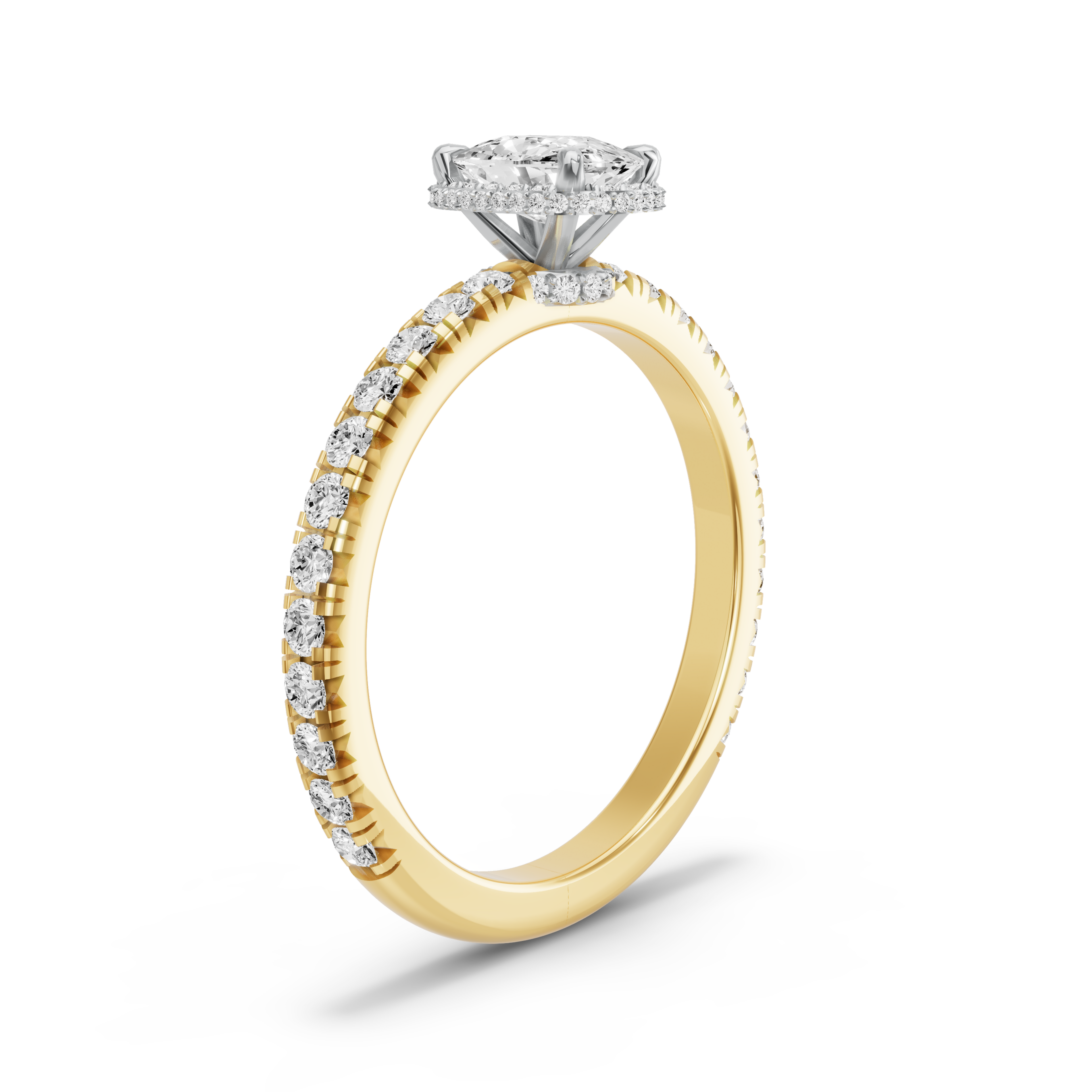 Image for Cushion Dual Halo Ring with French Pave band in 10K Two Tone Yellow Gold