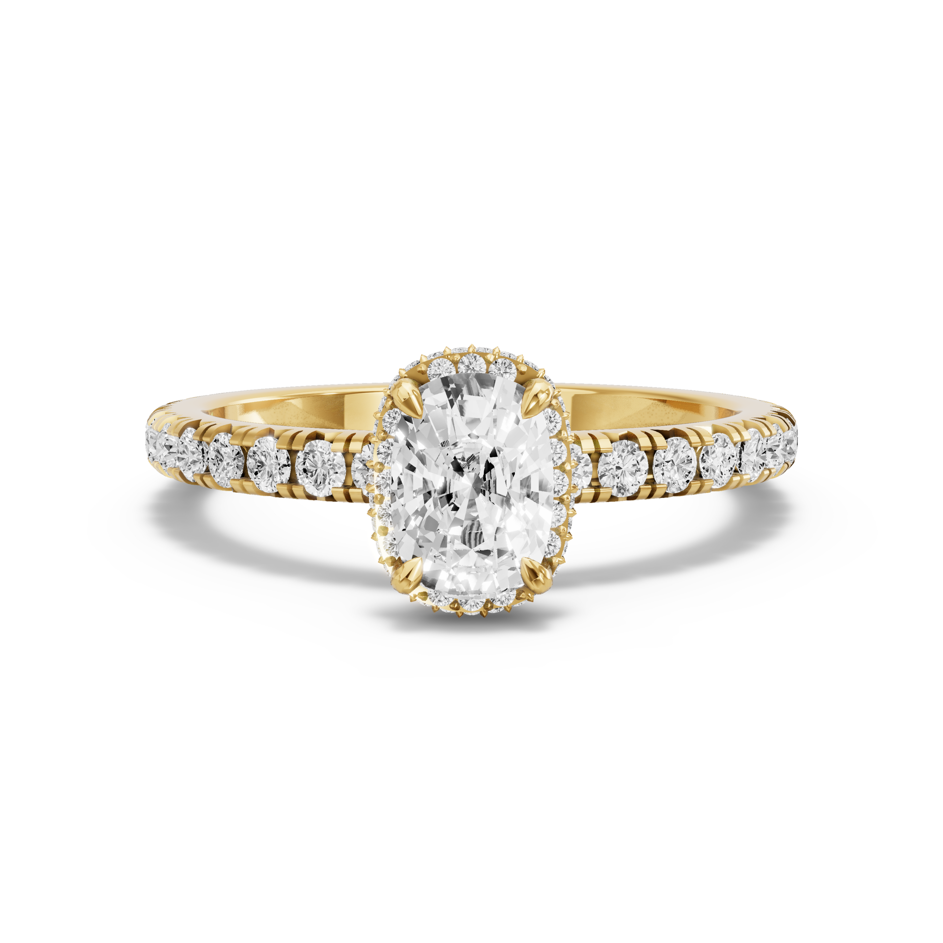 Image for Cushion Dual Halo Ring with French Pave band in 10K Yellow Gold