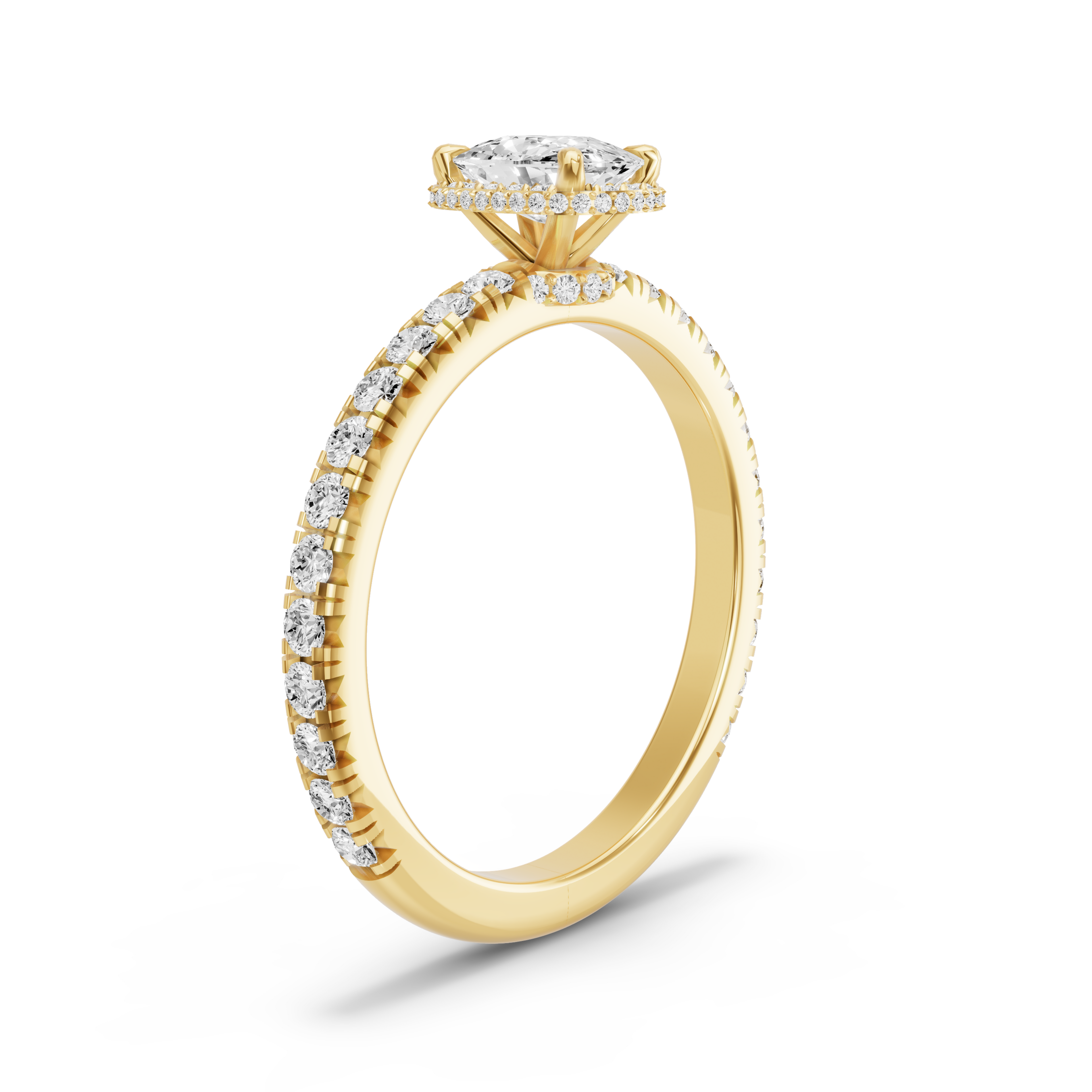 Image for Cushion Dual Halo Ring with French Pave band in 10K Yellow Gold
