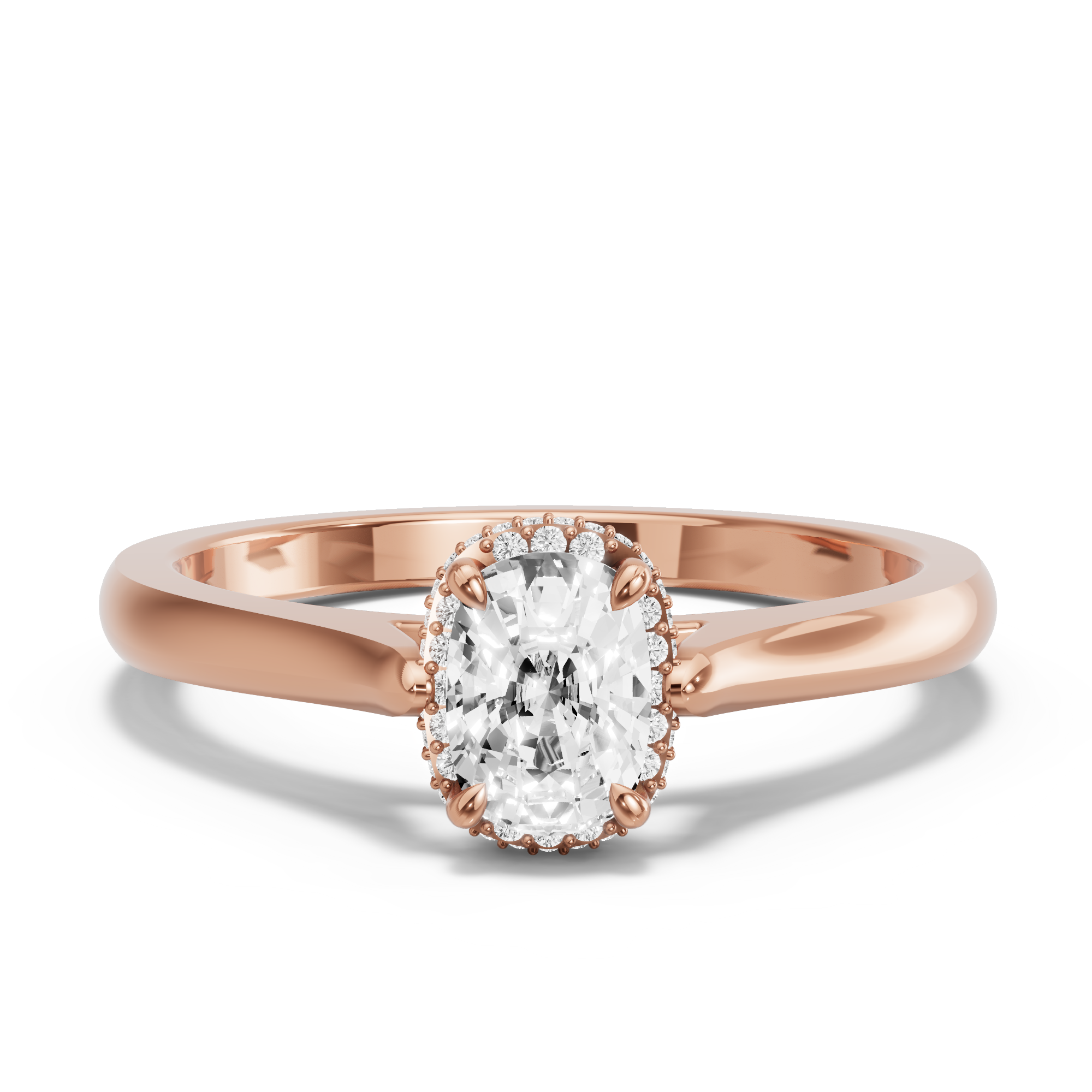 Image for Cushion Dual Halo Ring with Knife Edge Cathedral band in 10K Rose Gold