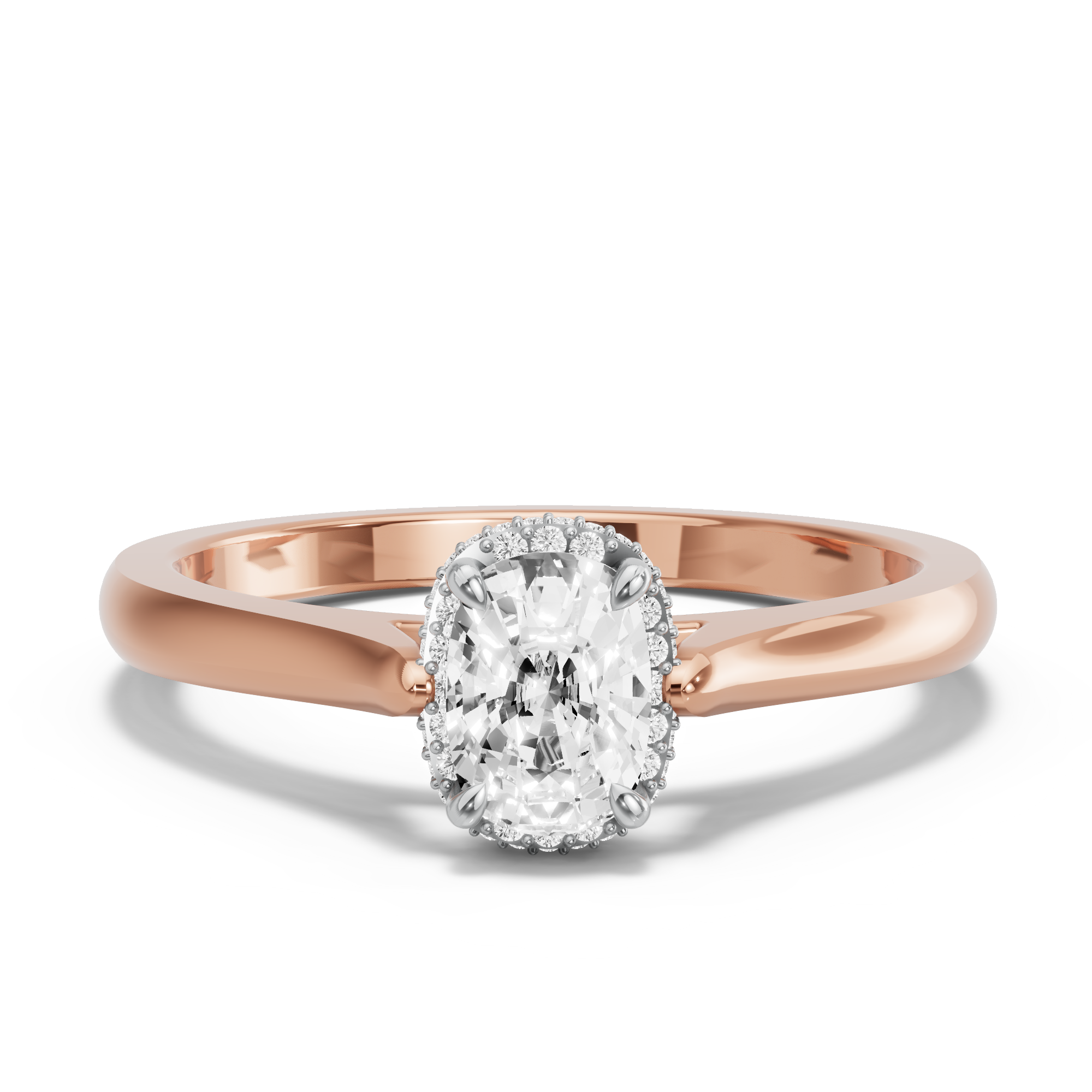 Image for Cushion Dual Halo Ring with Knife Edge Cathedral band in 10K Two Tone Rose Gold