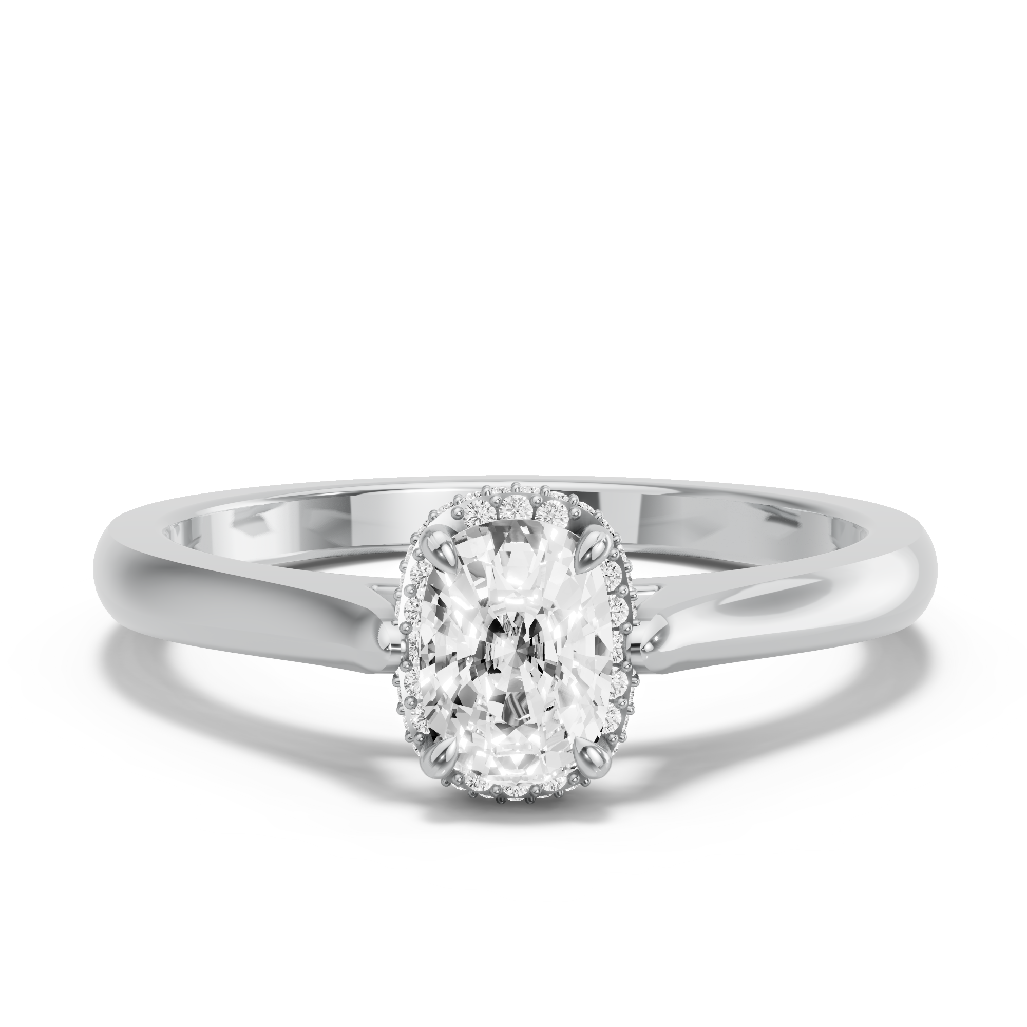 Image for Cushion Dual Halo Ring with Knife Edge Cathedral band in 10K White Gold