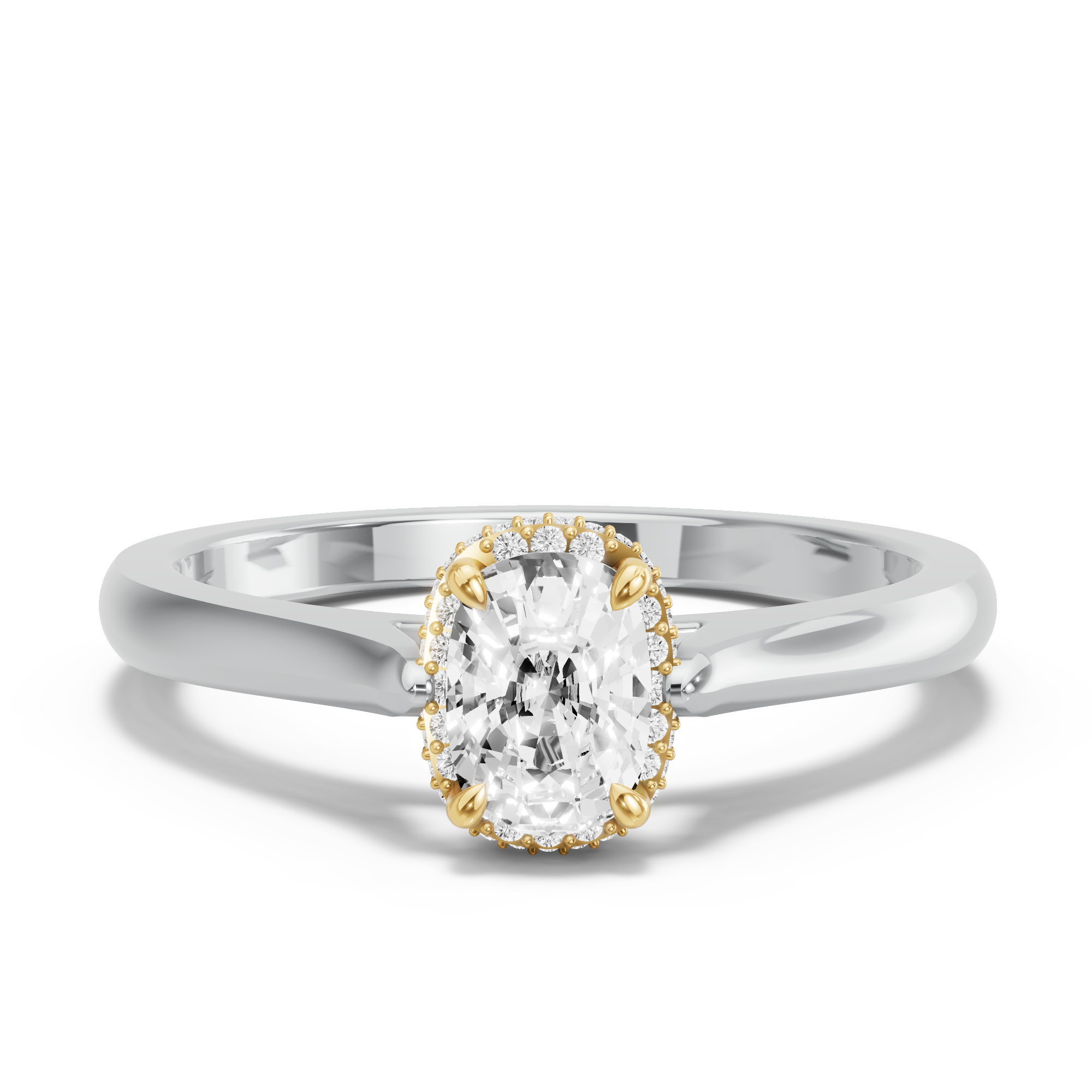 Image for Cushion Dual Halo Ring with Knife Edge Cathedral band in 10K Two Tone Yellow Gold