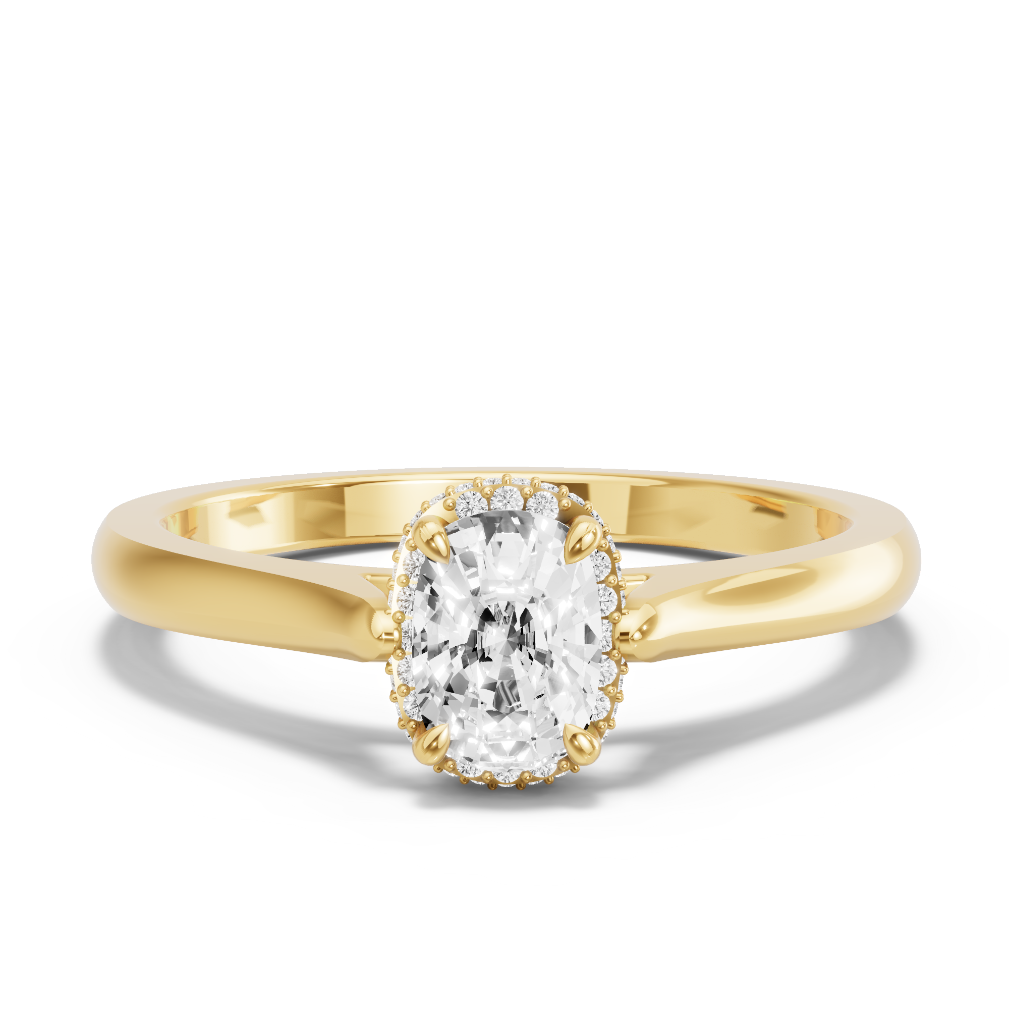 Image for Cushion Dual Halo Ring with Knife Edge Cathedral band in 18K Yellow Gold