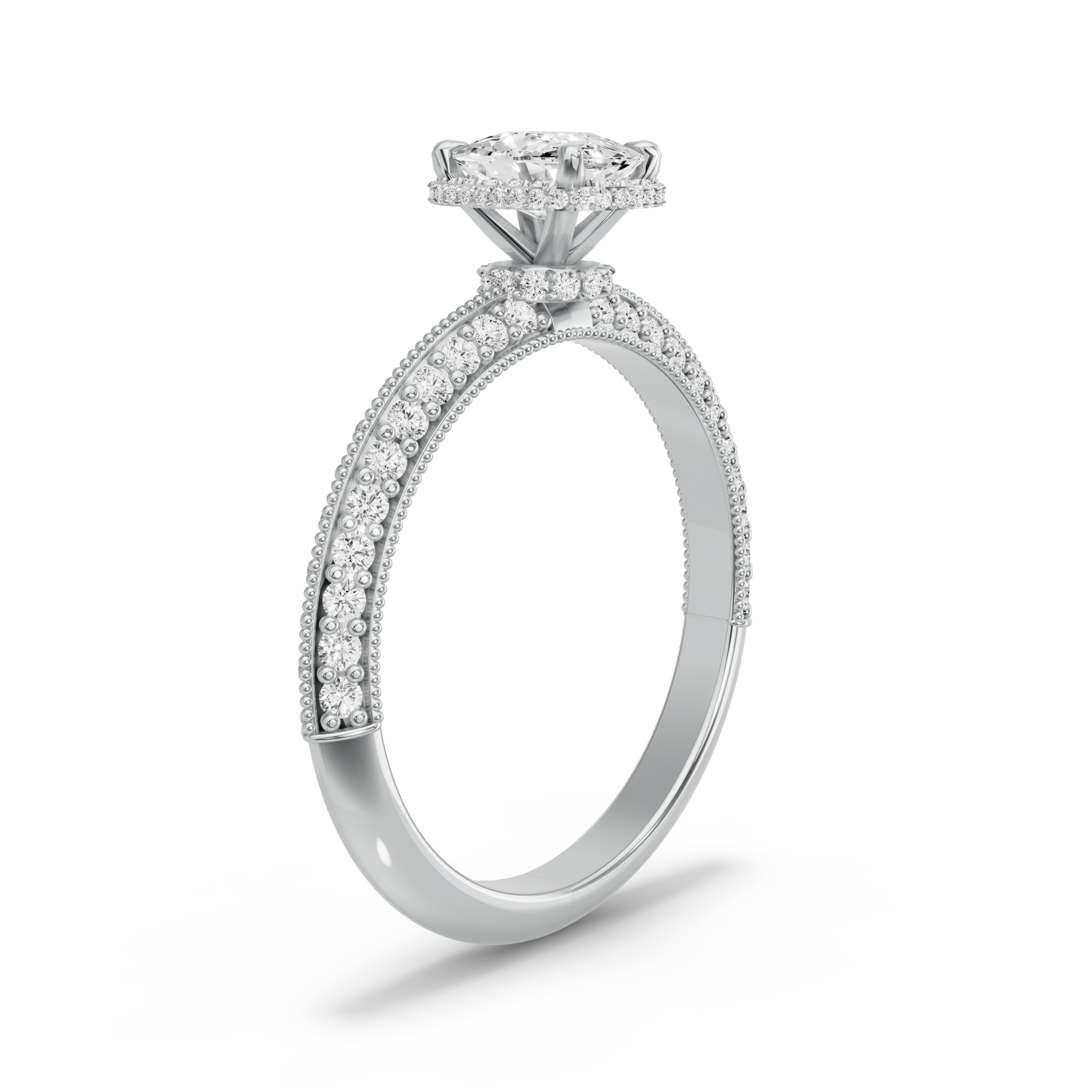 Image for Cushion Dual Halo Ring with Knife Edge Pave band in 950 Platinum