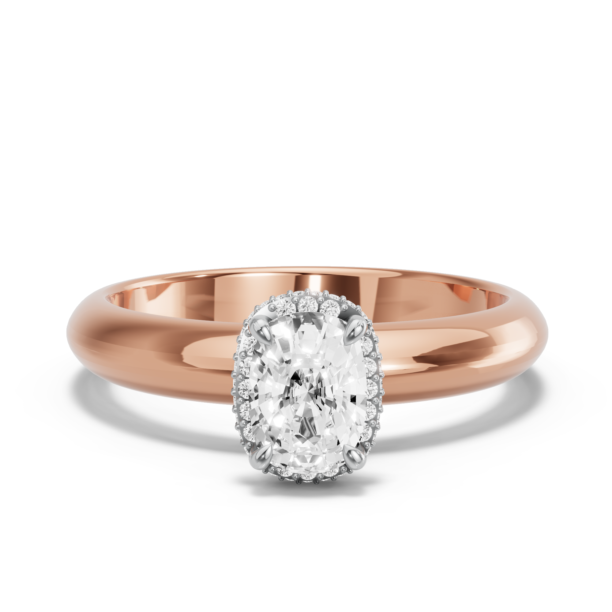 Image for Cushion Dual Halo Ring with Knife Edge Solitaire band in 18K Two Tone Rose Gold