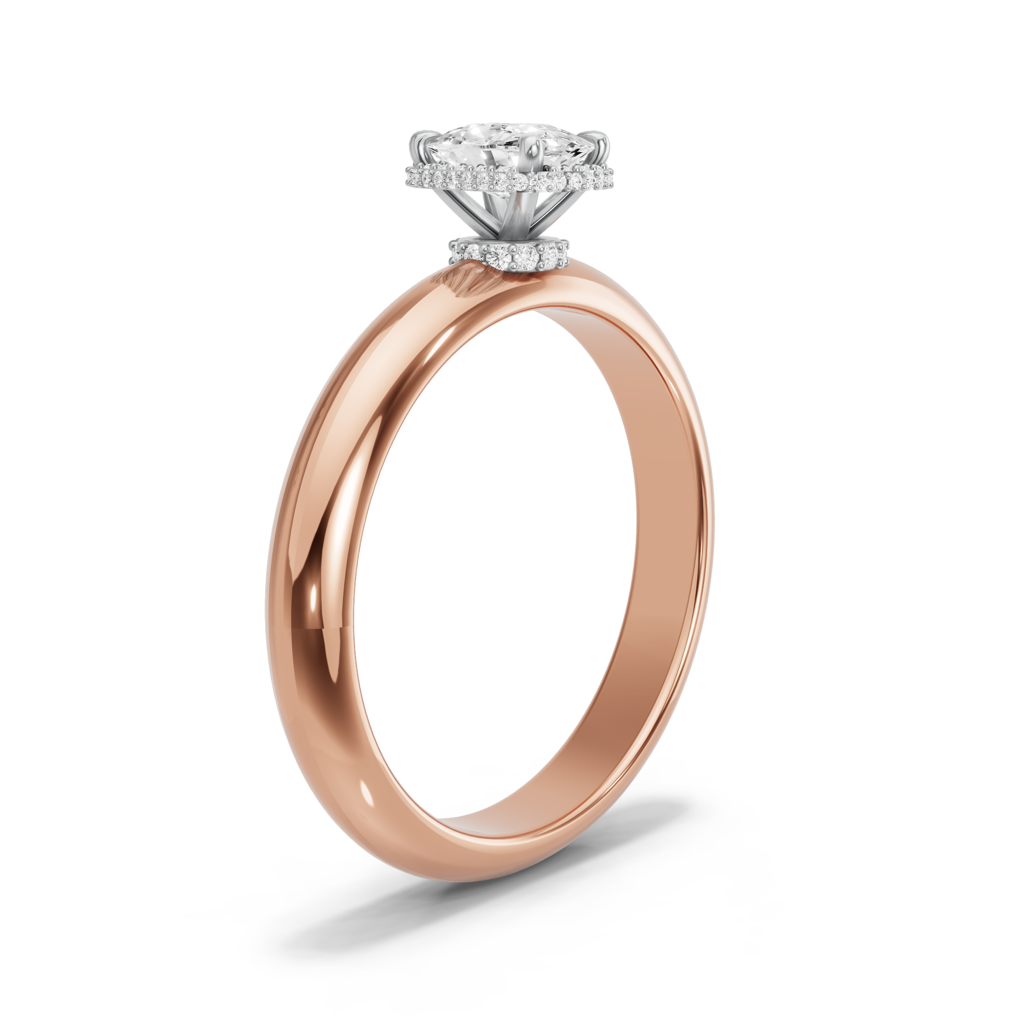 Image for Cushion Dual Halo Ring with Knife Edge Solitaire band in 14K Two Tone Rose Gold