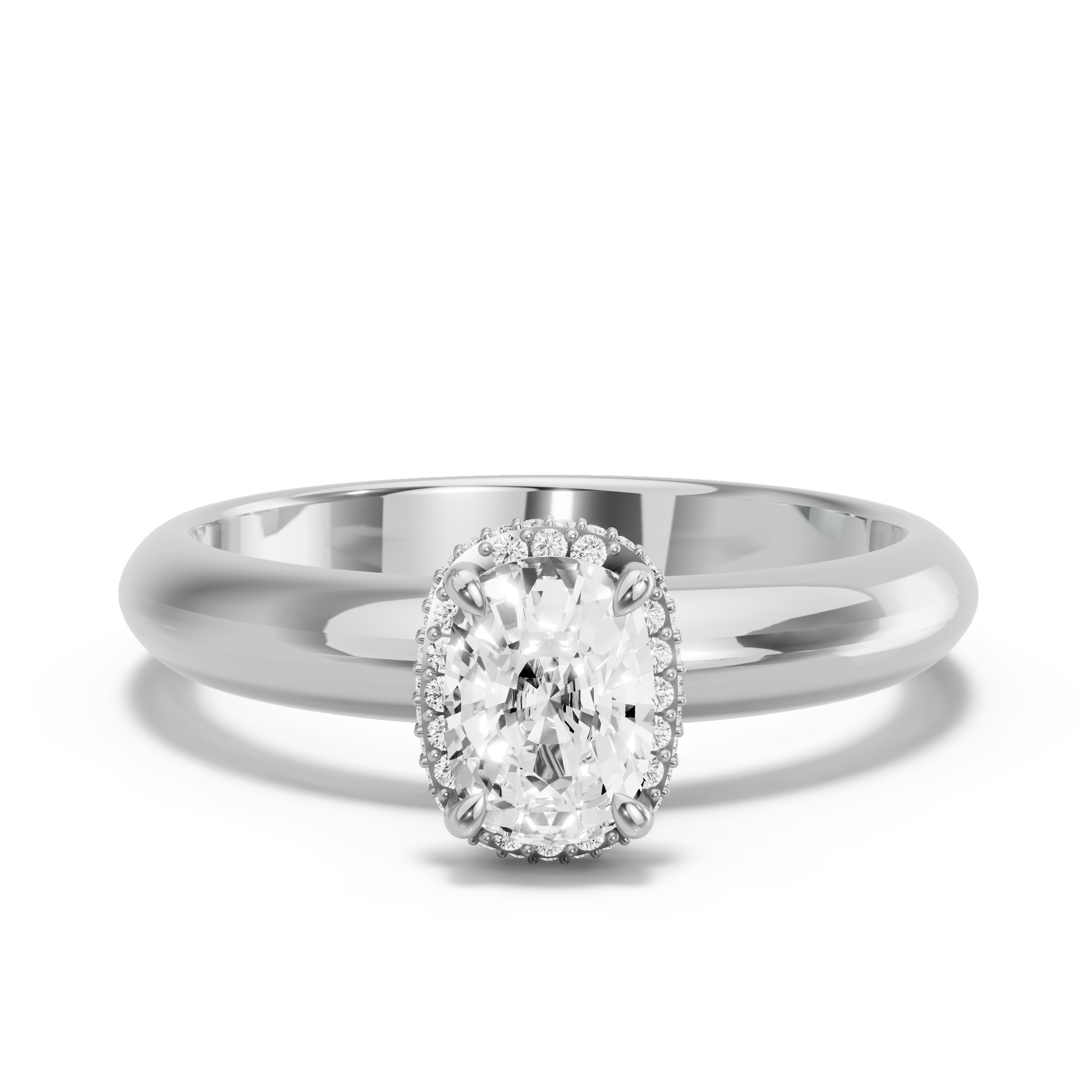 Image for Cushion Dual Halo Ring with Knife Edge Solitaire band in 950 Platinum