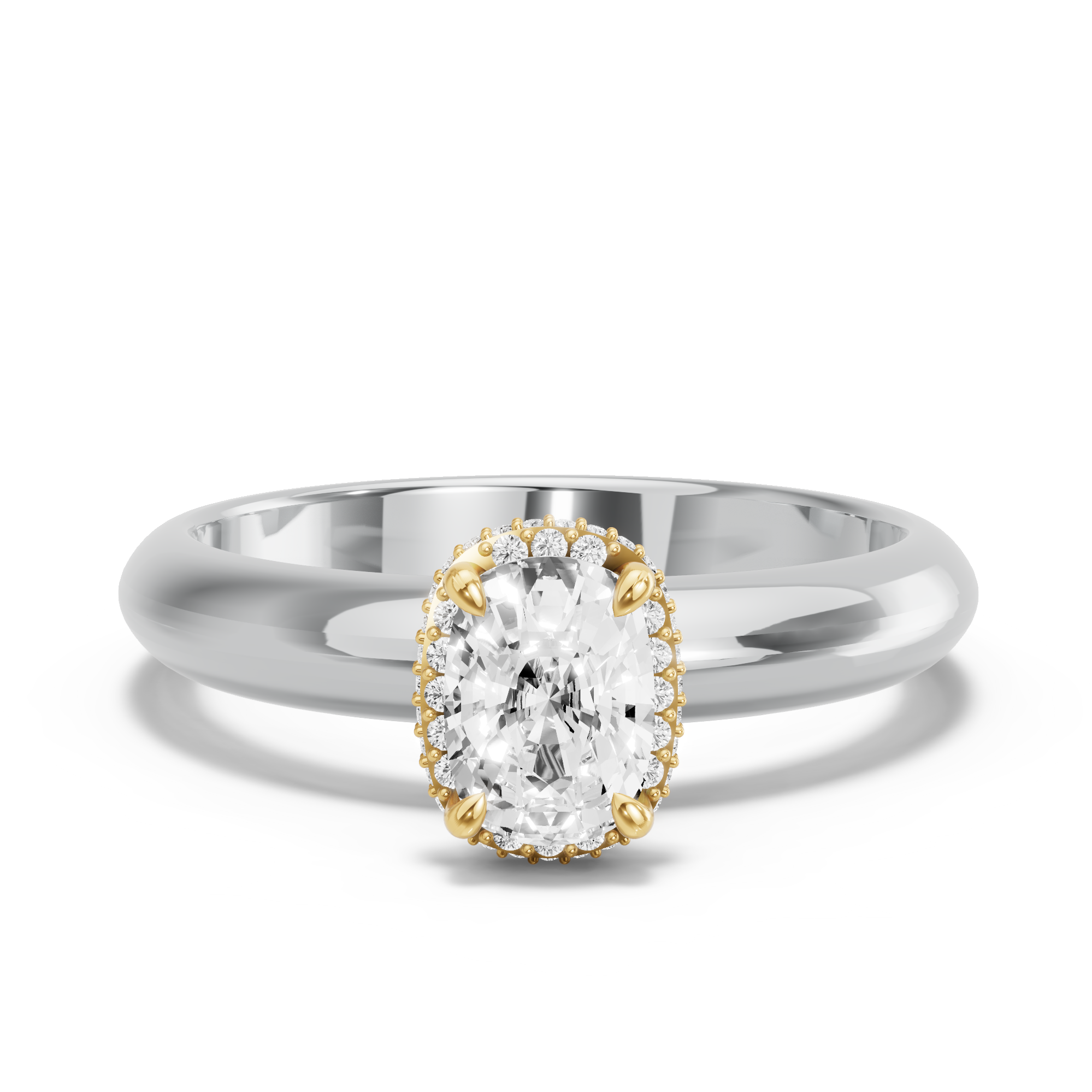 Image for Cushion Dual Halo Ring with Knife Edge Solitaire band in 14K Two Tone Yellow Gold