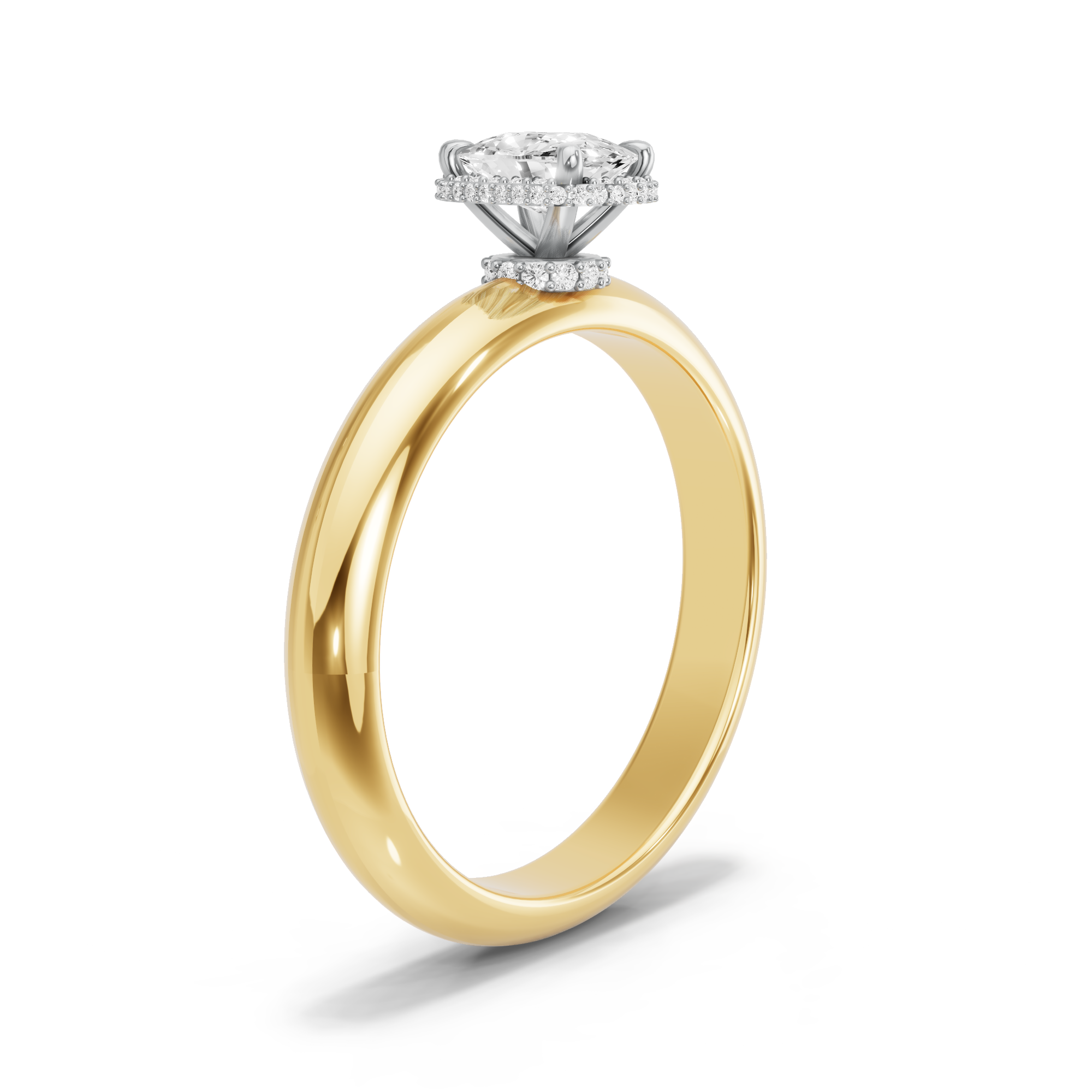 Image for Cushion Dual Halo Ring with Knife Edge Solitaire band in 18K Two Tone Yellow Gold