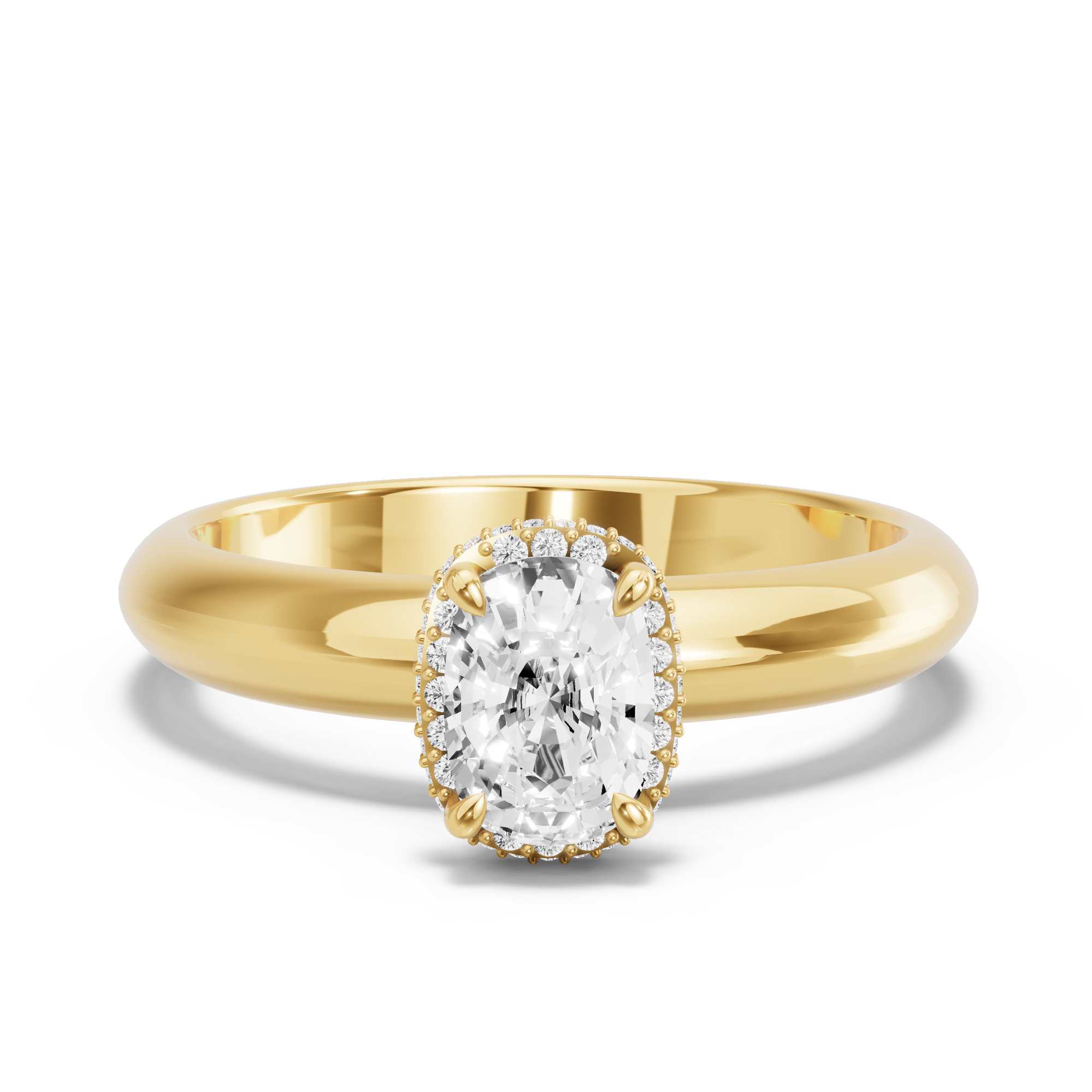 Image for Cushion Dual Halo Ring with Knife Edge Solitaire band in 18K Yellow Gold