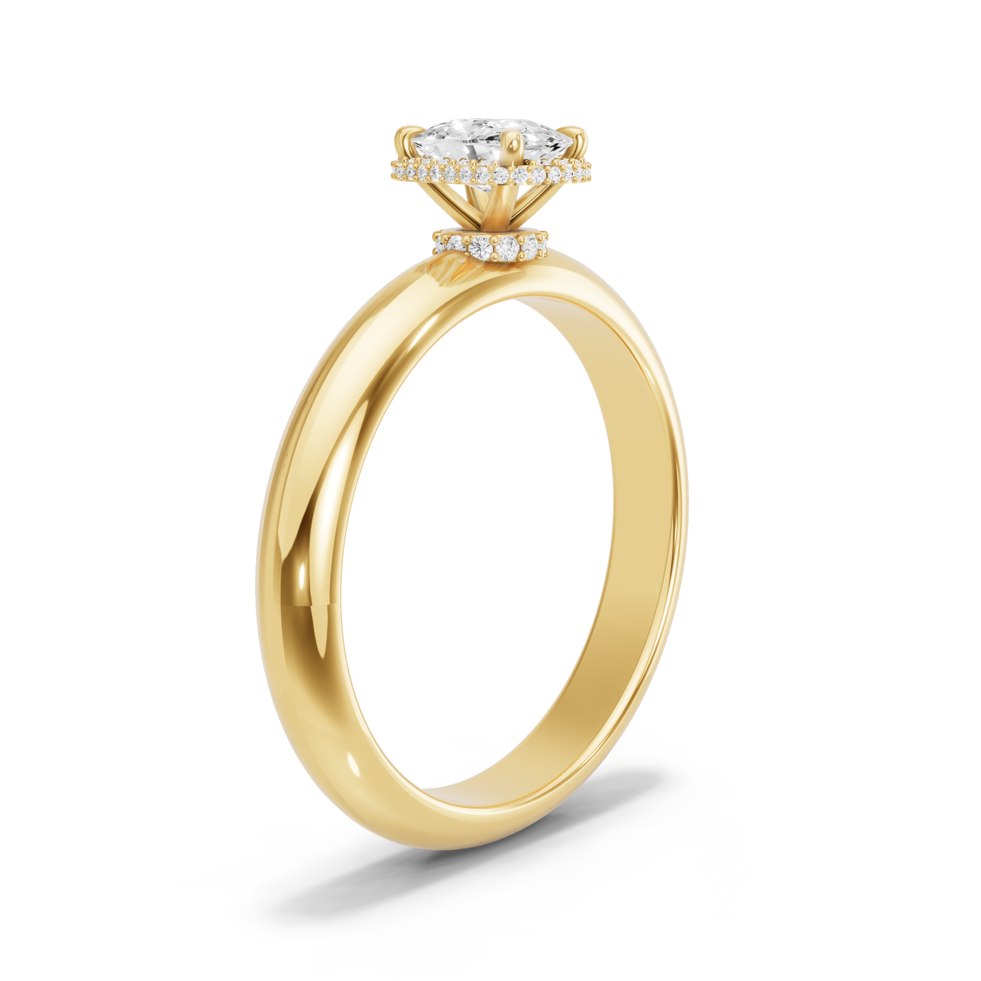 Image for Cushion Dual Halo Ring with Knife Edge Solitaire band in 18K Yellow Gold