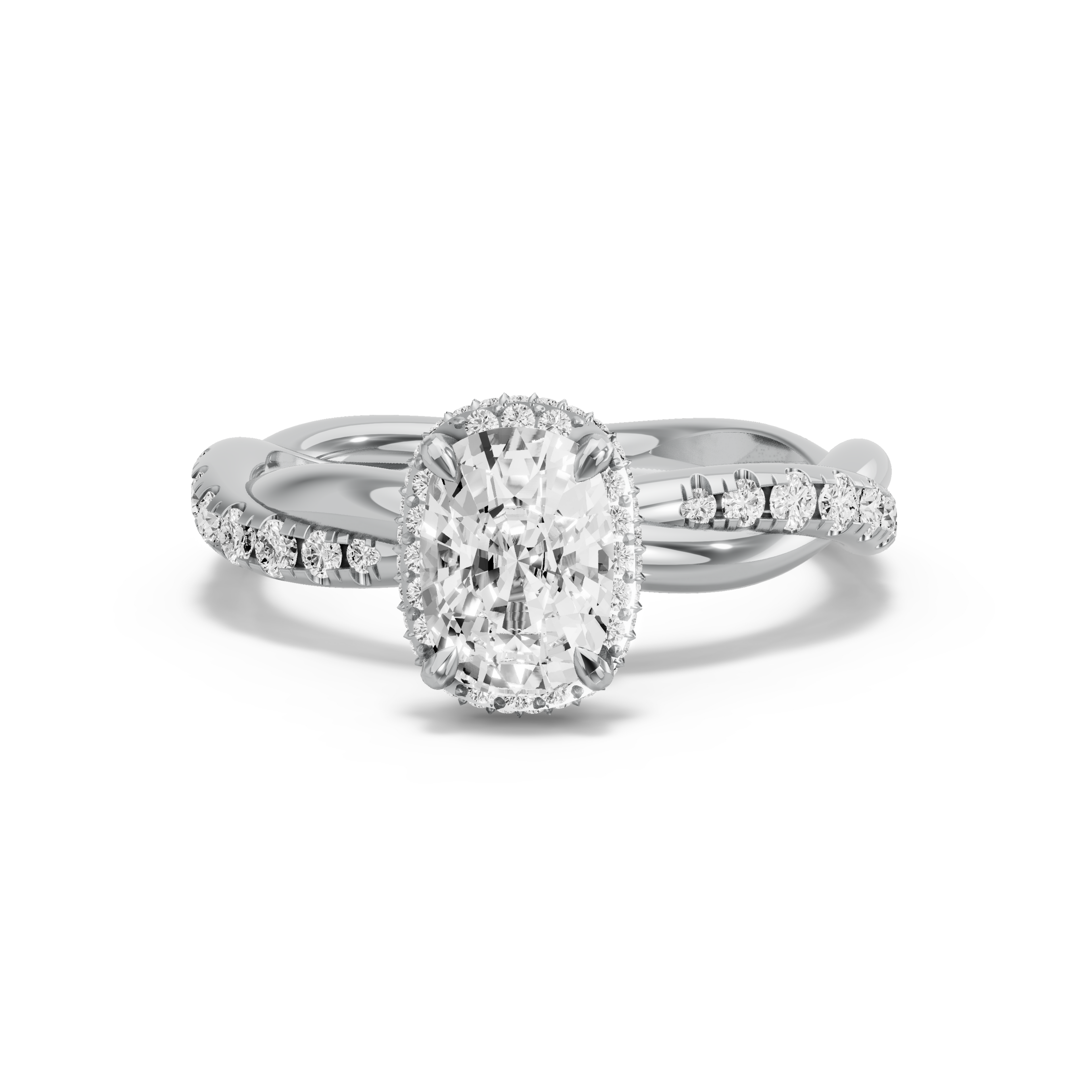 Image for Cushion Dual Halo Ring with Rope Pave band in 14K White Gold