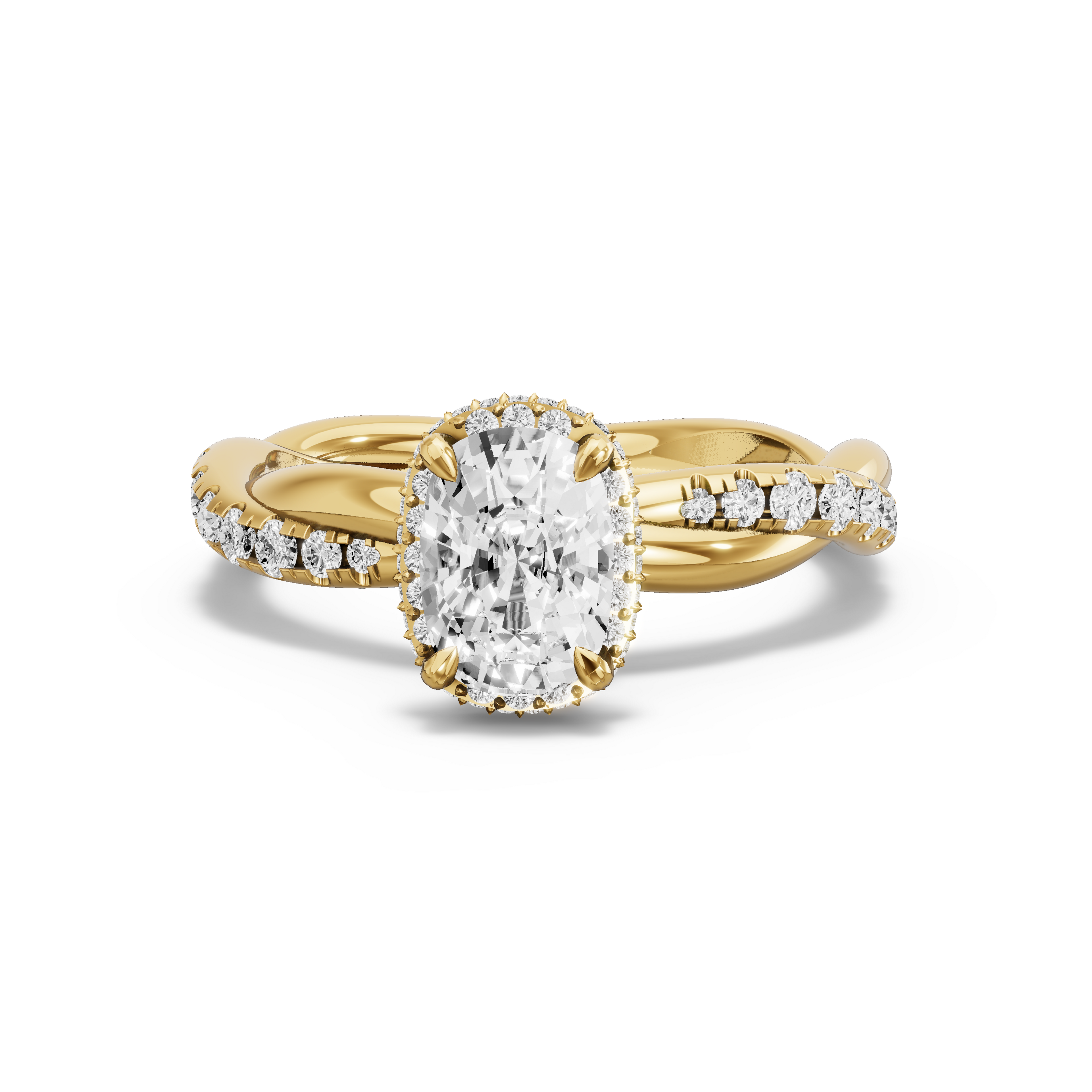 Image for Cushion Dual Halo Ring with Rope Pave band in 14K Yellow Gold