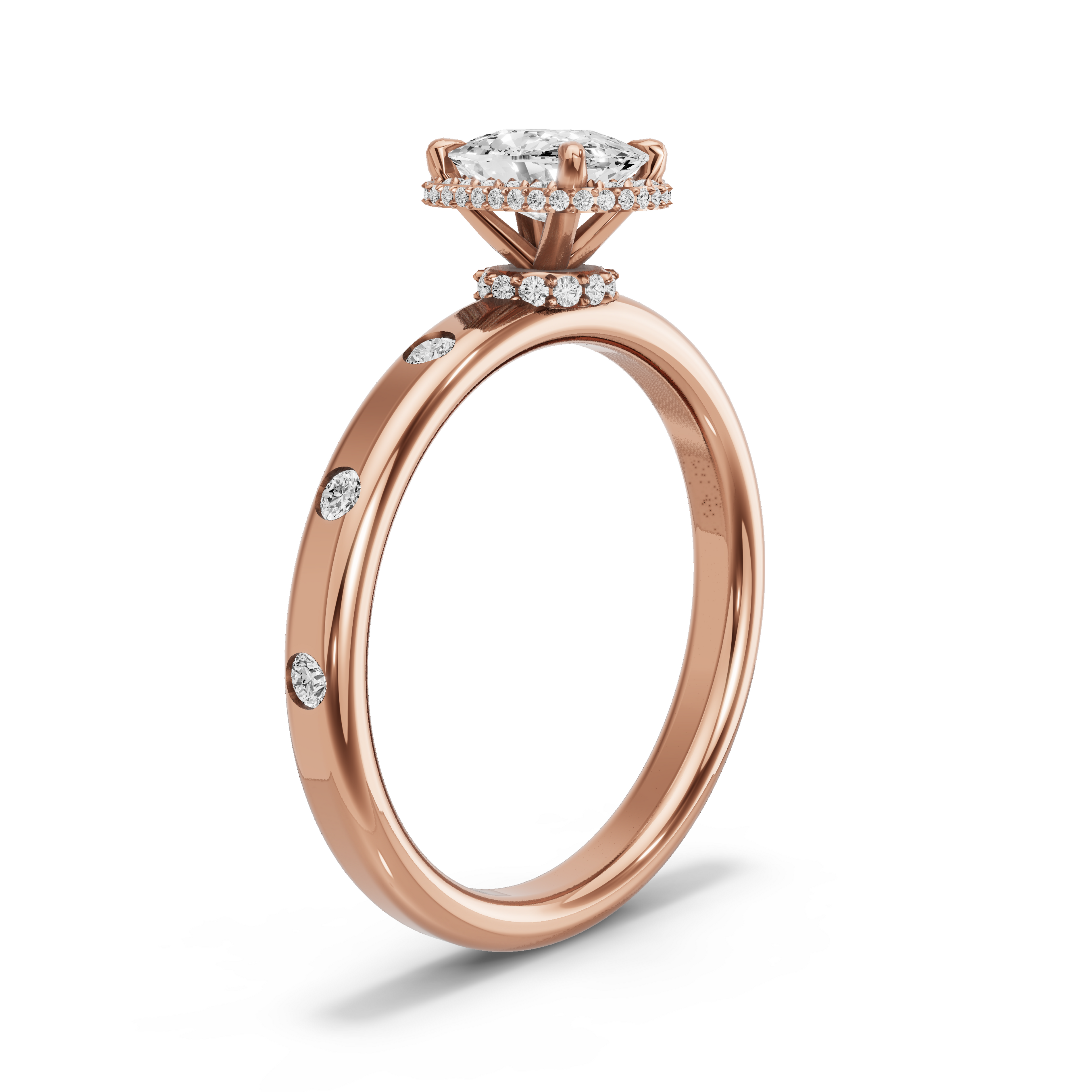 Image for Cushion Dual Halo Ring with Sleek Accent band in 14K Rose Gold