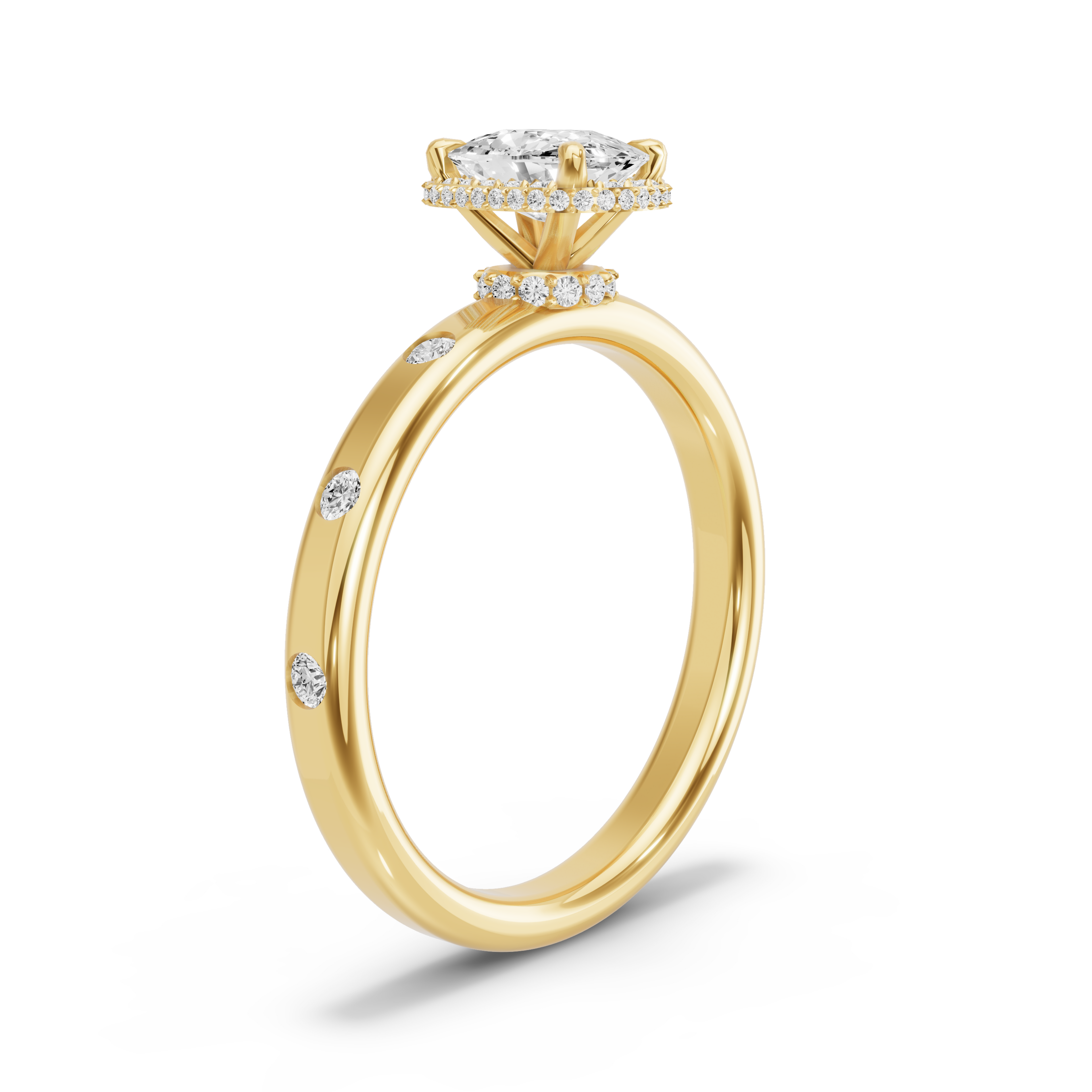 Image for Cushion Dual Halo Ring with Sleek Accent band in 18K Yellow Gold