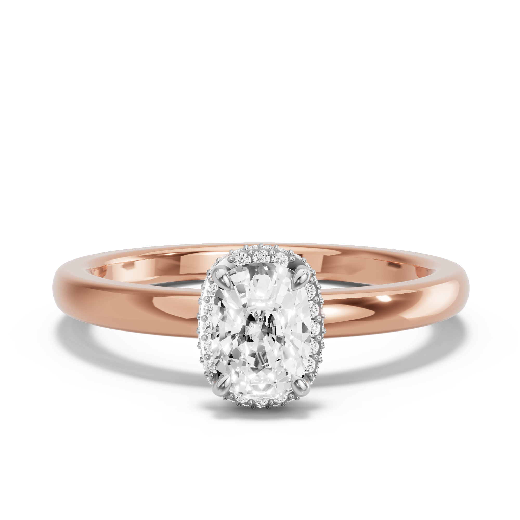 Image for Cushion Dual Halo Ring with Solitaire band in 18K Two Tone Rose Gold