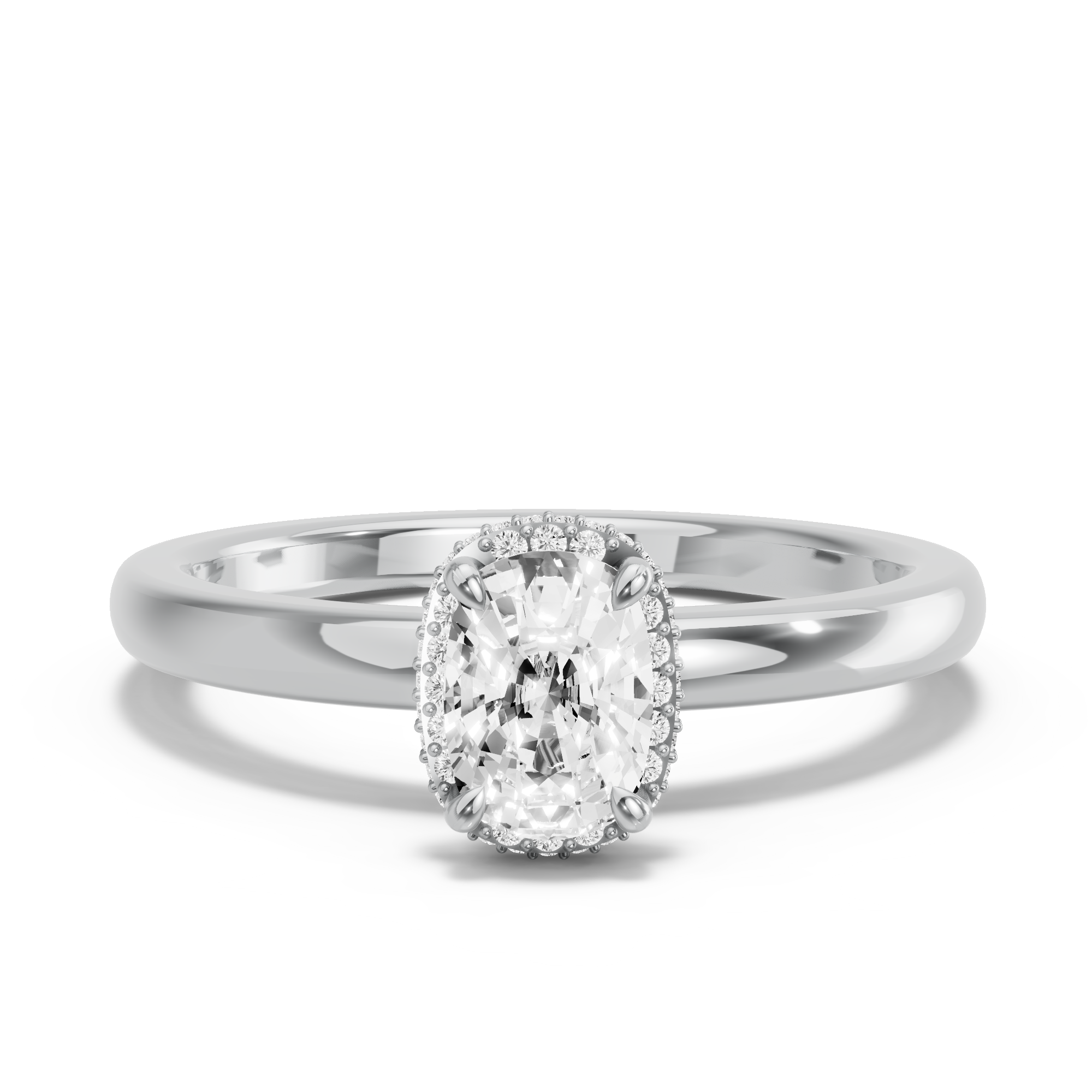 Image for Cushion Dual Halo Ring with Solitaire band in 10K White Gold