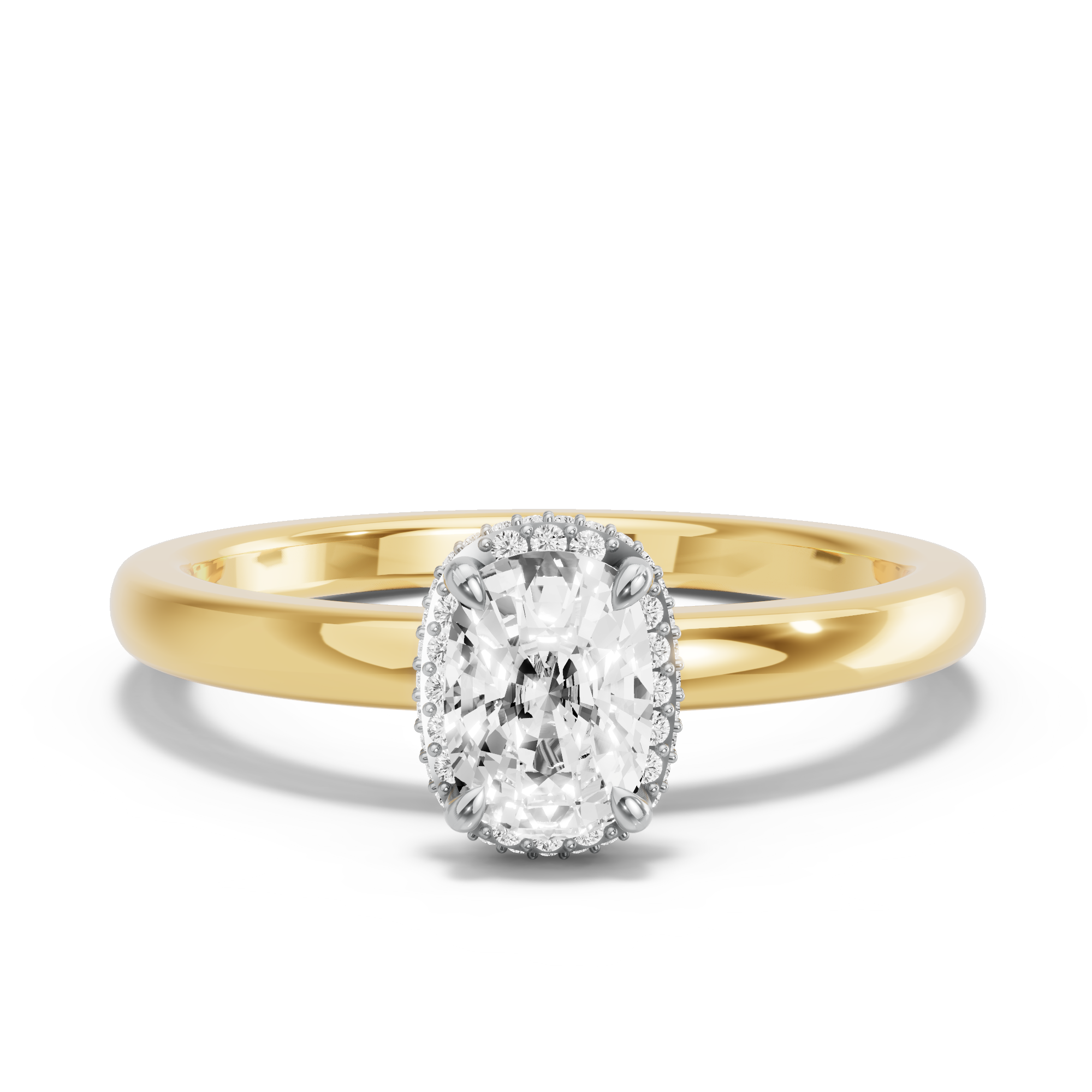 Image for Cushion Dual Halo Ring with Solitaire band in 10K Two Tone Yellow Gold