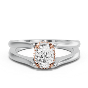 Image for Cushion Dual Halo Ring with Split Ring Solitaire band in 10K Two Tone Rose Gold