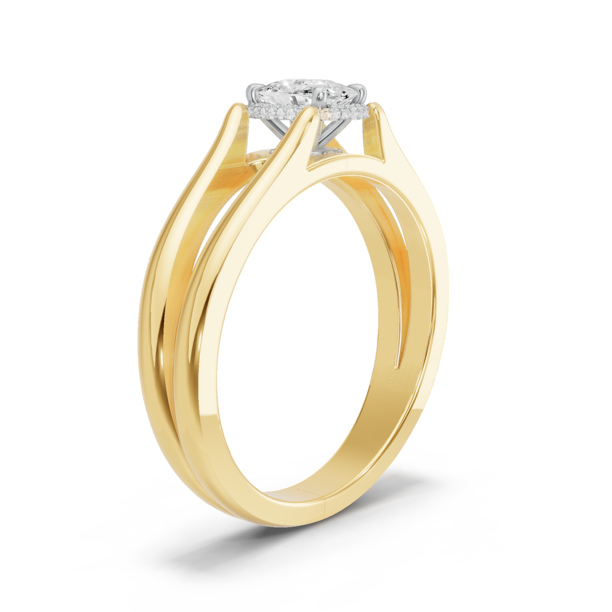 Image for Cushion Dual Halo Ring with Split Ring Solitaire band in 10K Two Tone Yellow Gold