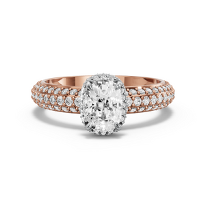 Image for Cushion Dual Halo Ring with Triple Row Pave band in 18K Two Tone Rose Gold