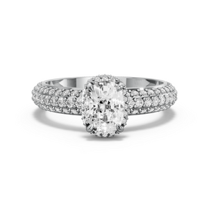 Image for Cushion Dual Halo Ring with Triple Row Pave band in 14K White Gold