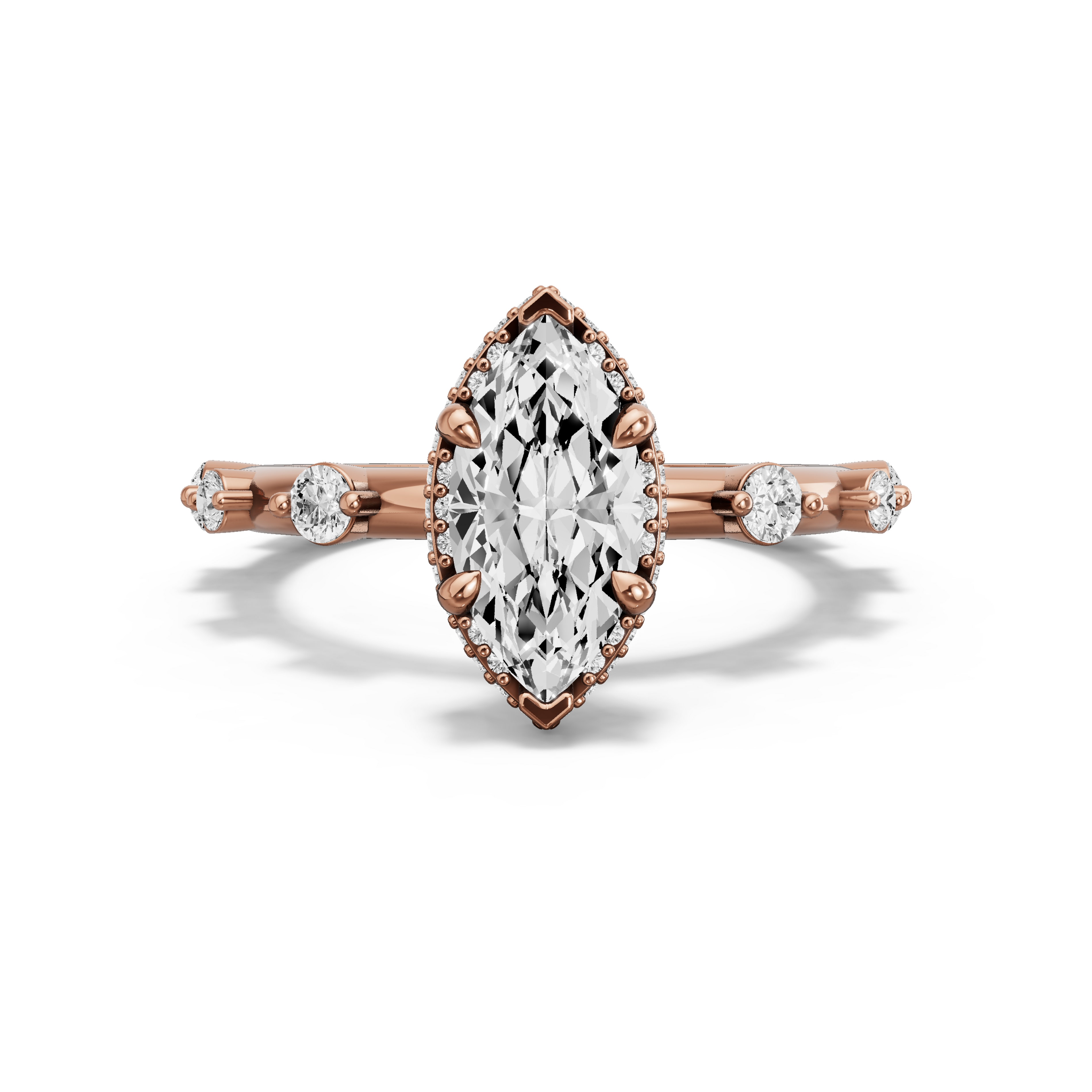 Image for Marquise Dual Halo Ring with Floating Station band in 18K Rose Gold